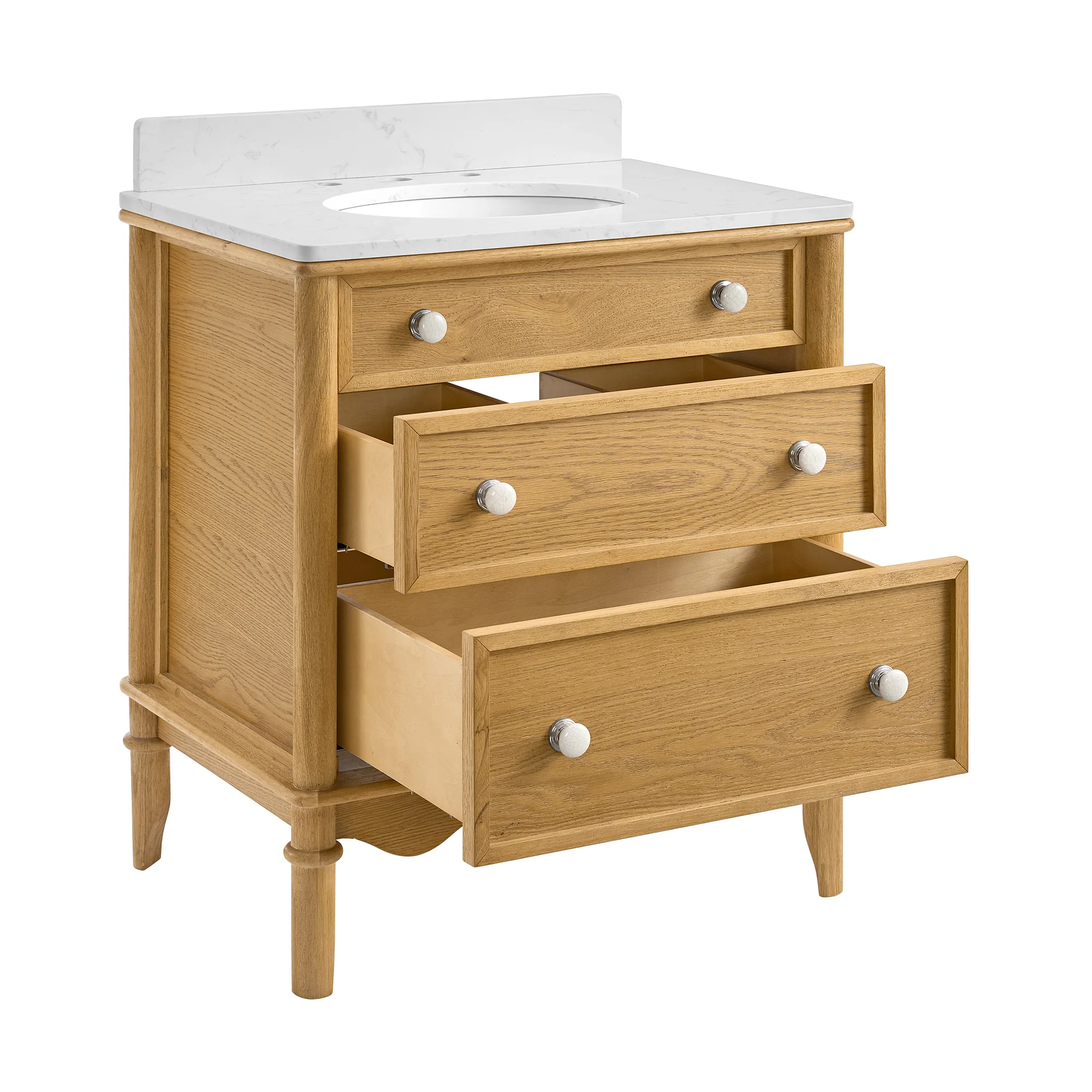 Juliette 30"W x 22"D Single Bathroom Vanity | Natural Enhanced Oak | Cultured Marble Countertop - Image 9