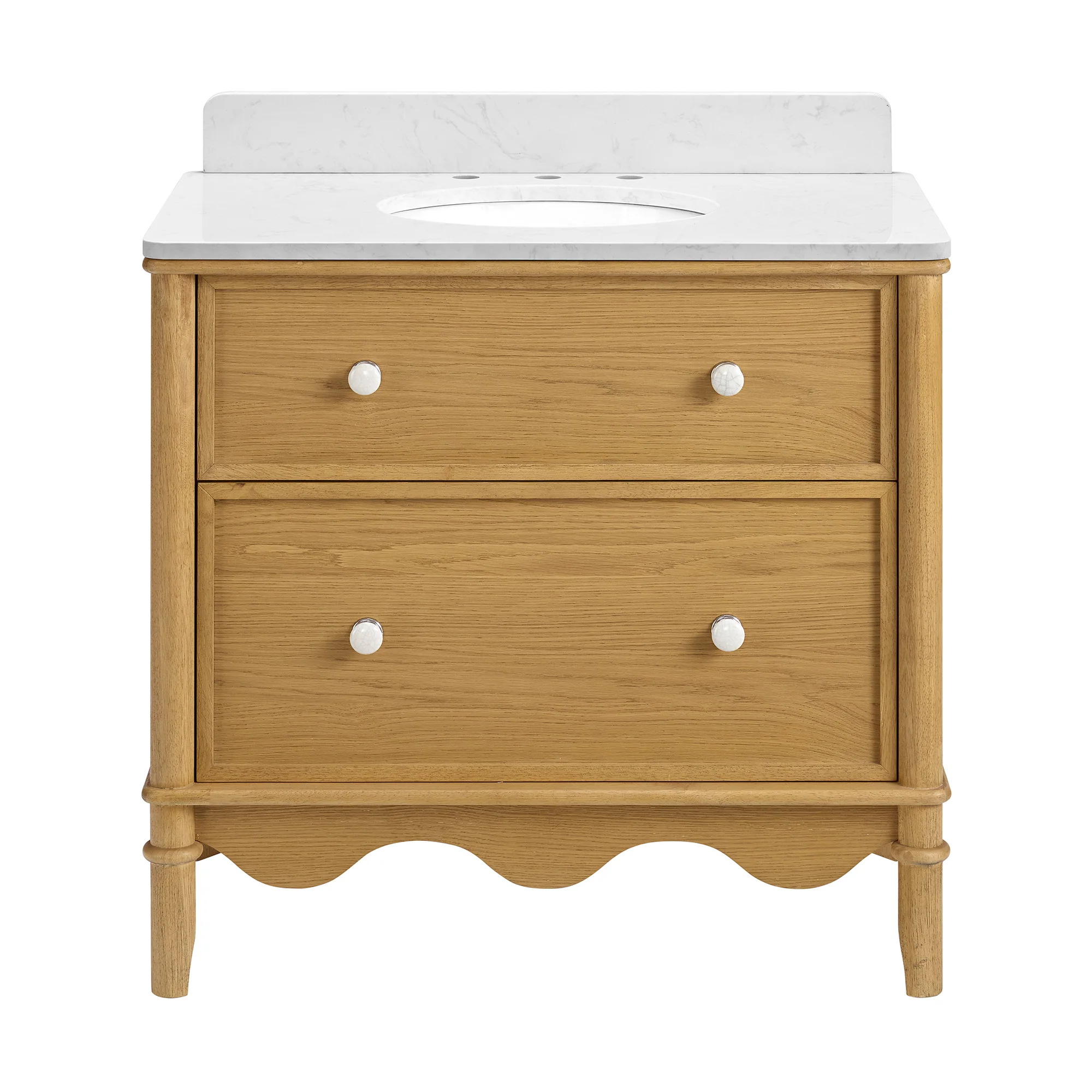Juliette 36"W Scallop Single Bathroom Vanity | Natural Enhanced Oak | Cultured Marble Countertop - Image 6