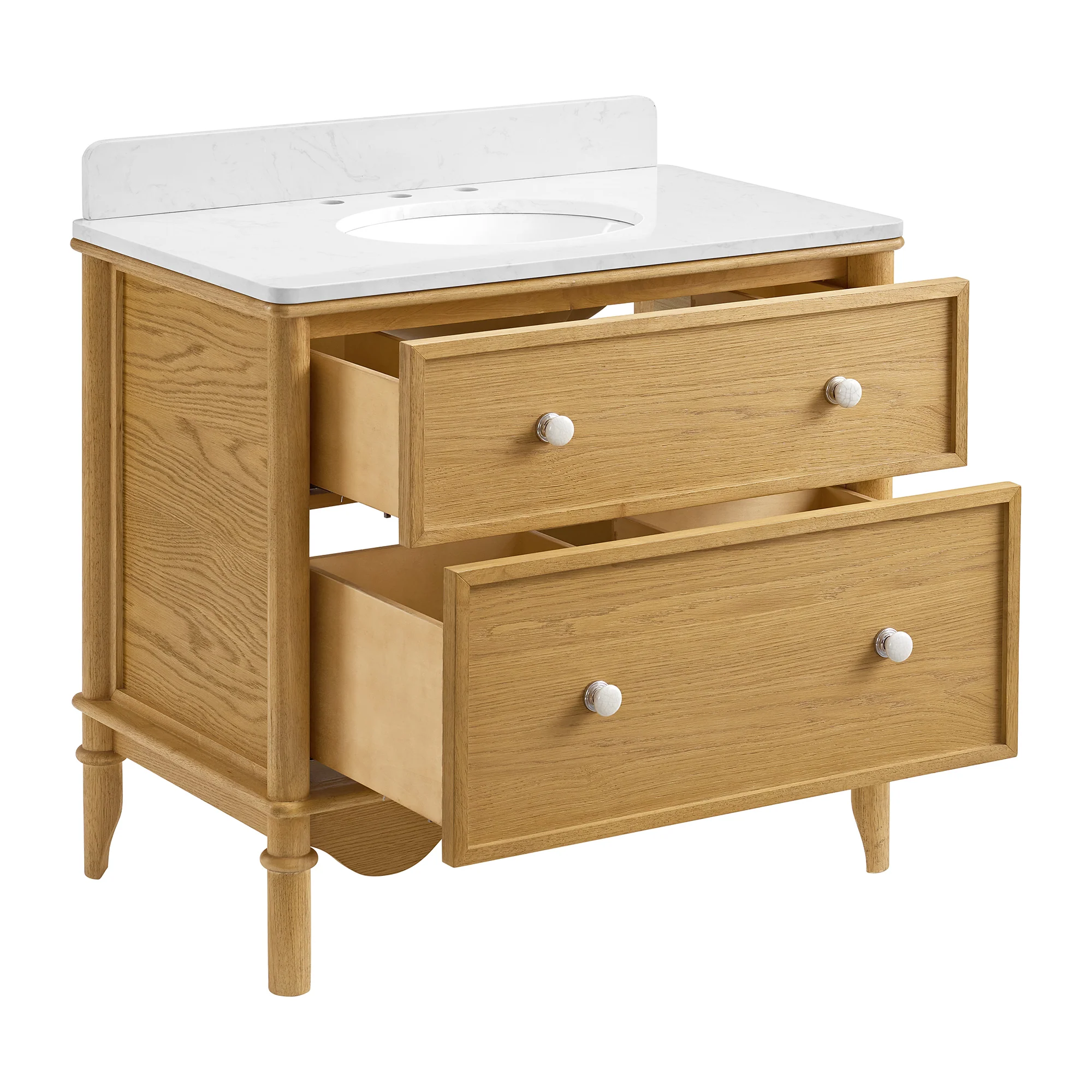 Juliette 36"W Scallop Single Bathroom Vanity | Natural Enhanced Oak | Cultured Marble Countertop - Image 8