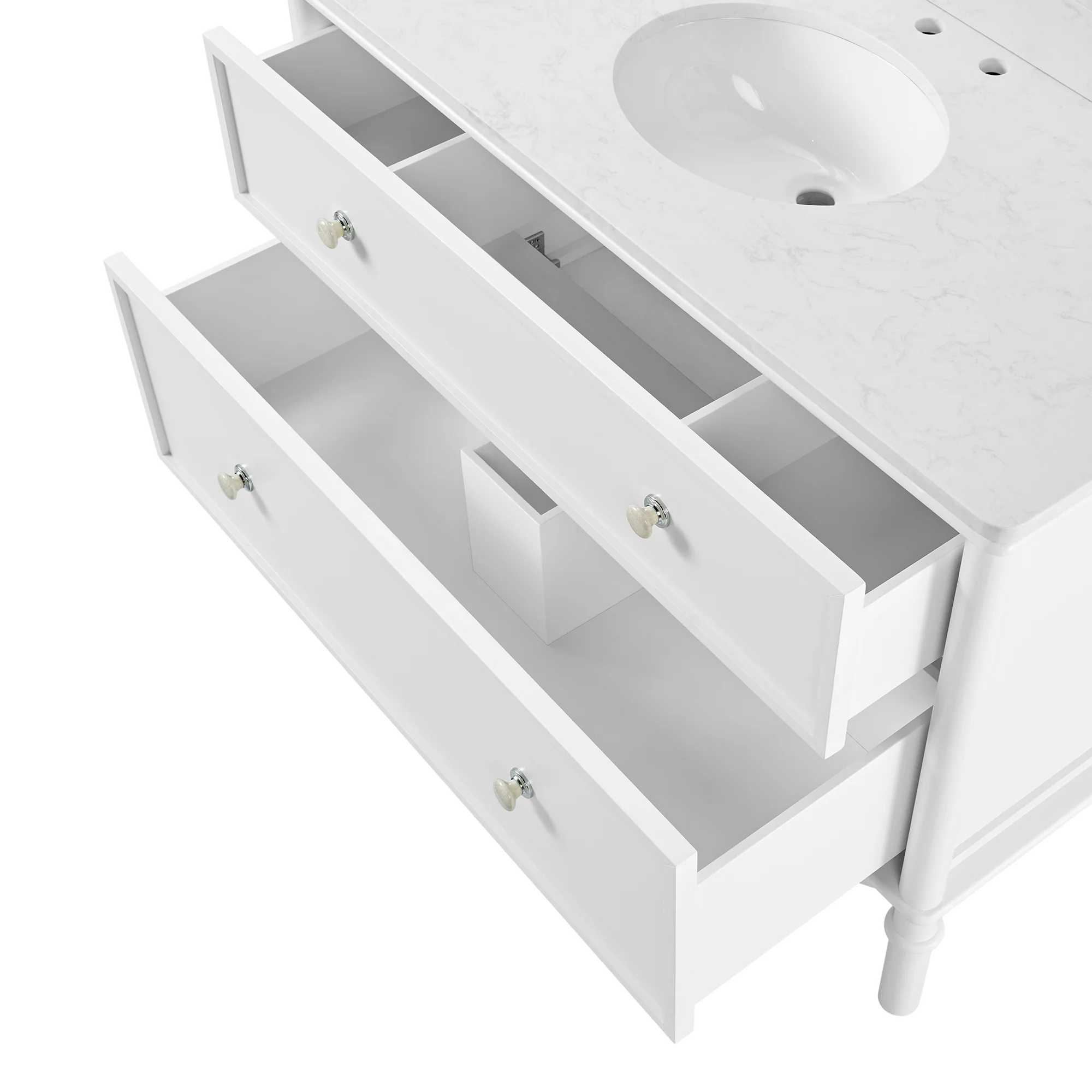 Juliette 48"W Scallop Single Bathroom Vanity | Blanc White |Cultured Marble Countertop - Image 10