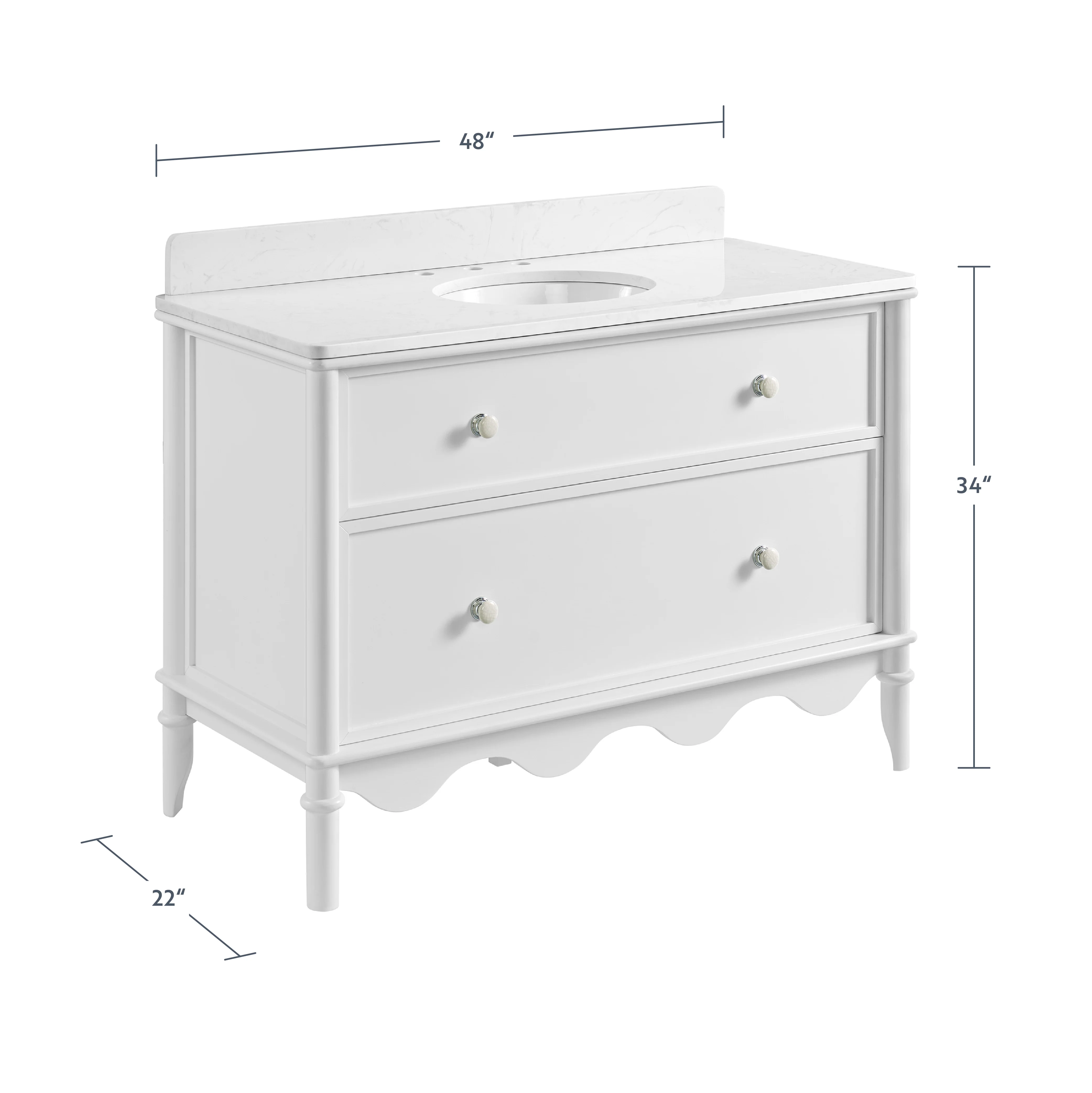 Juliette 48"W Scallop Single Bathroom Vanity | Blanc White |Cultured Marble Countertop - Image 5