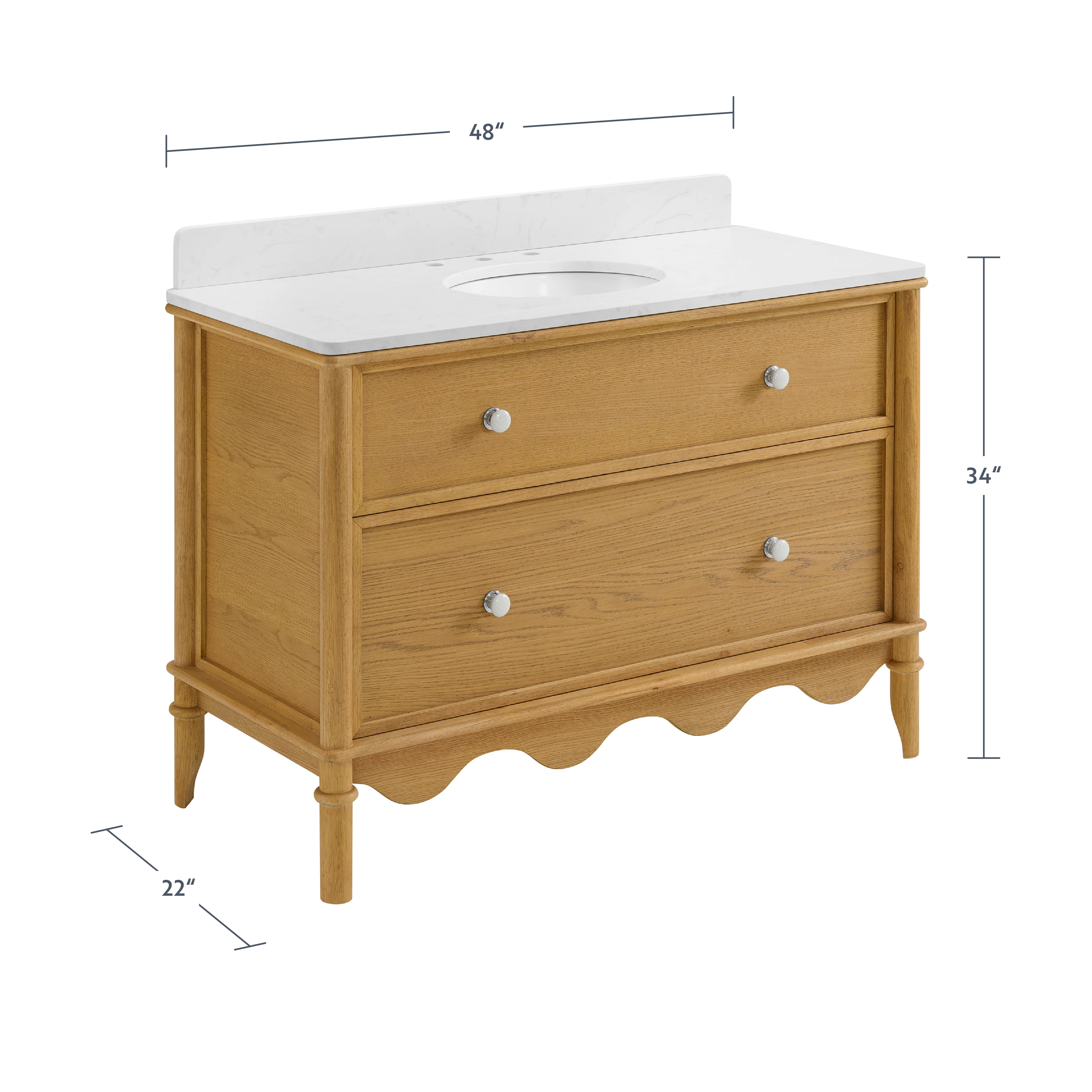 Juliette 48"W Scallop Single Bathroom Vanity | Enhanced Natural Oak |Cultured Marble Countertop - Image 5