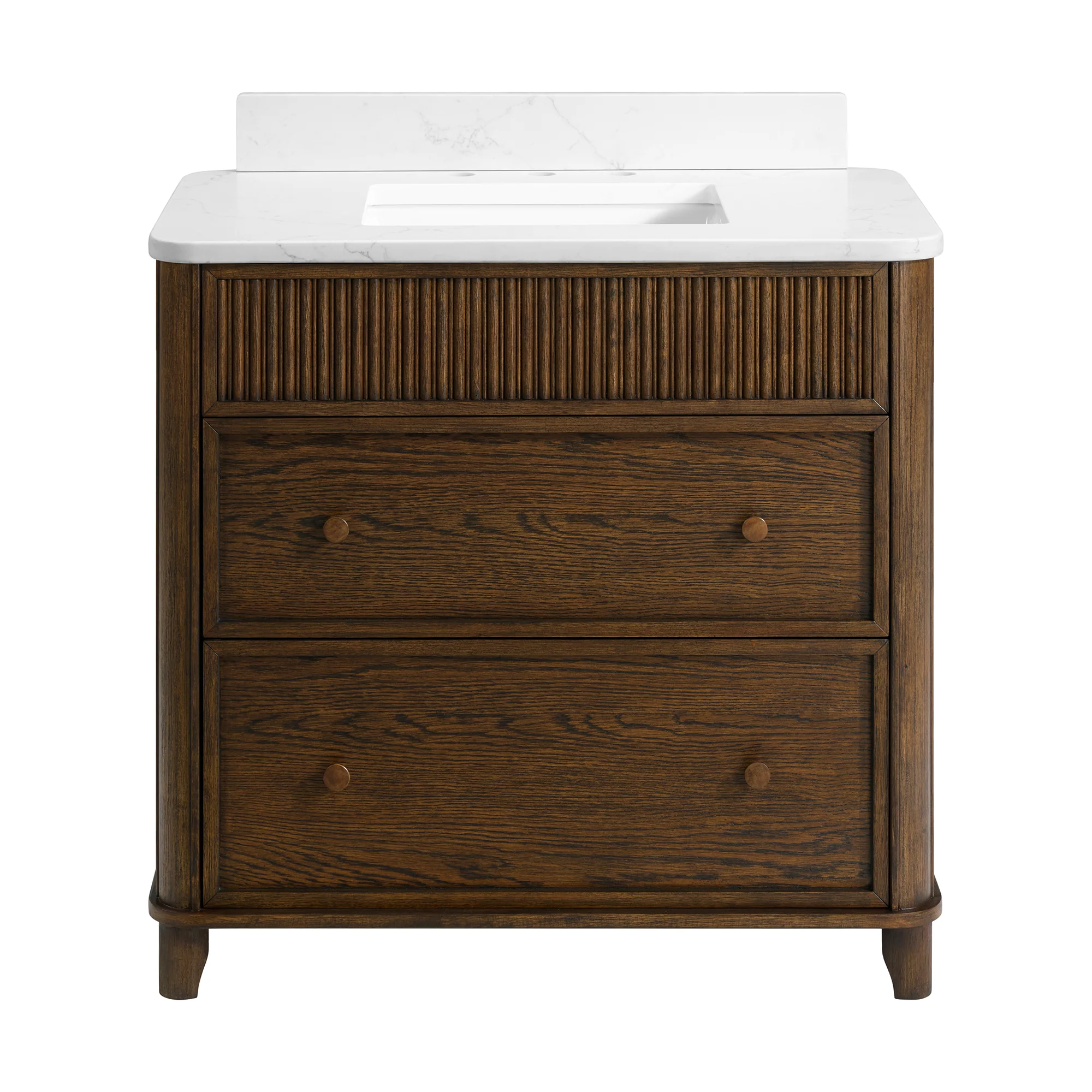 Kathryne 36" Single Bathroom Vanity in Enhanced Brown Oak | Statuario Quartz Countertop - Image 15
