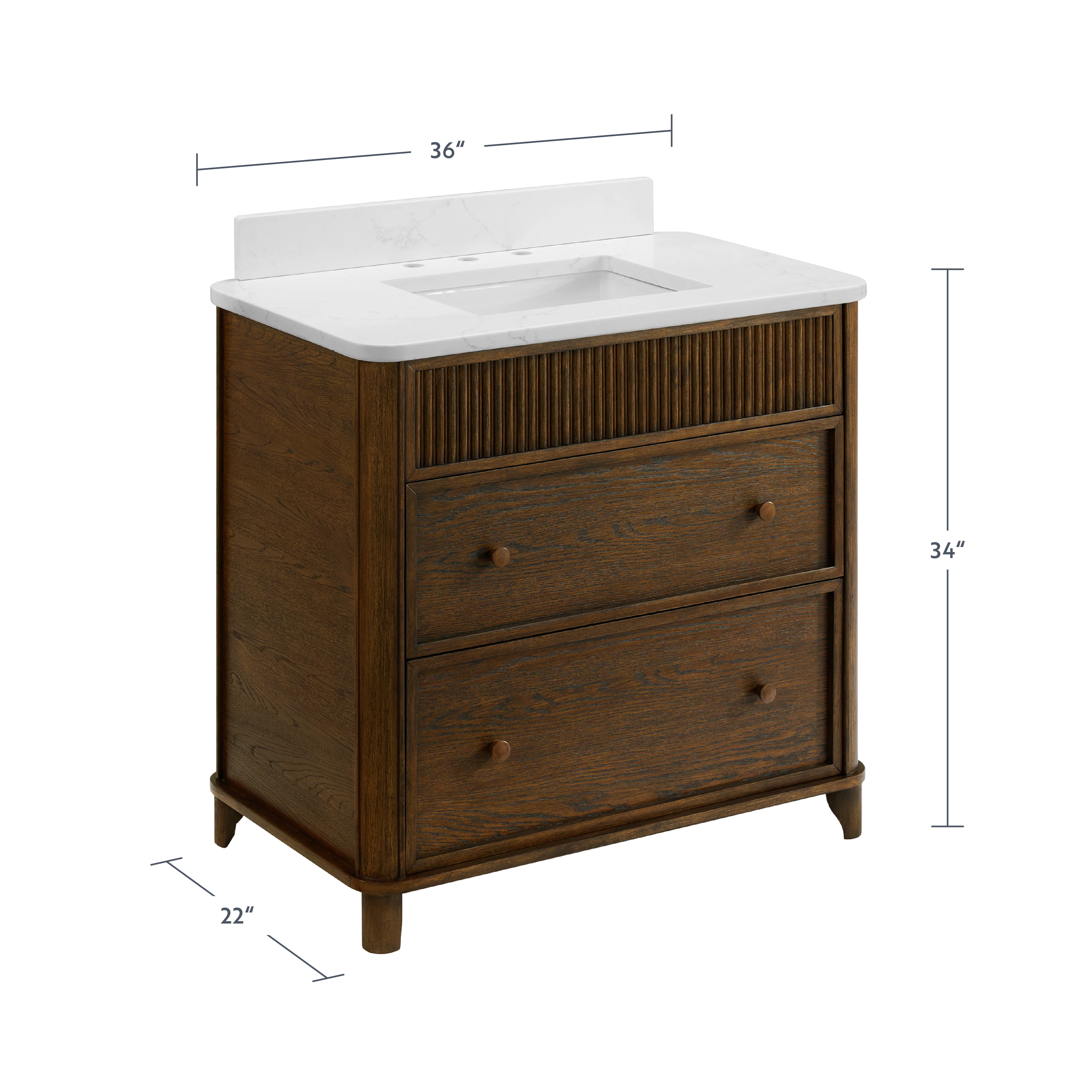 Kathryne 36" Single Bathroom Vanity in Enhanced Brown Oak | Statuario Quartz Countertop - Image 5