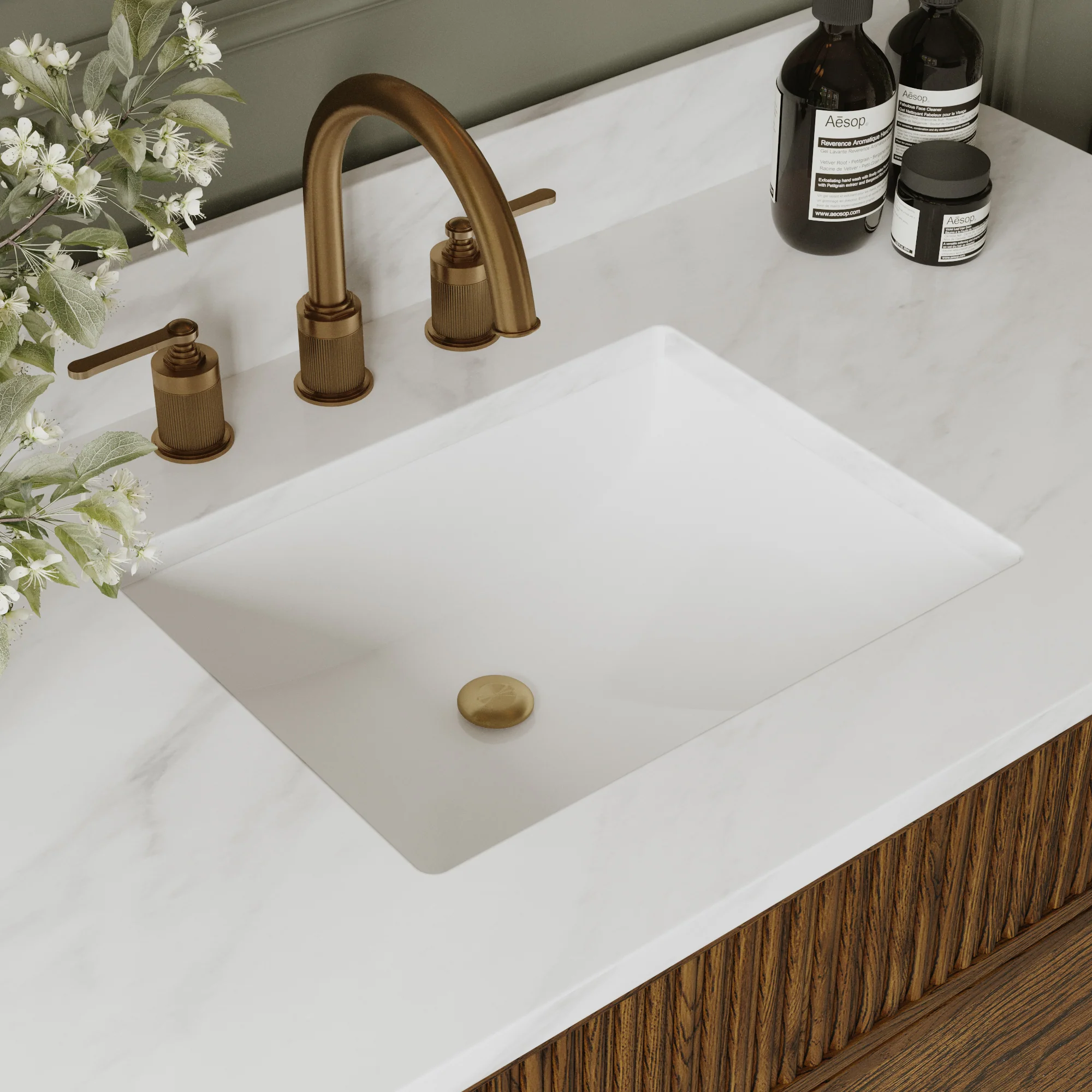 Kathryne 42" Single Bathroom Vanity in Enhanced Brown Oak | Statuario Quartz Countertop - Image 11