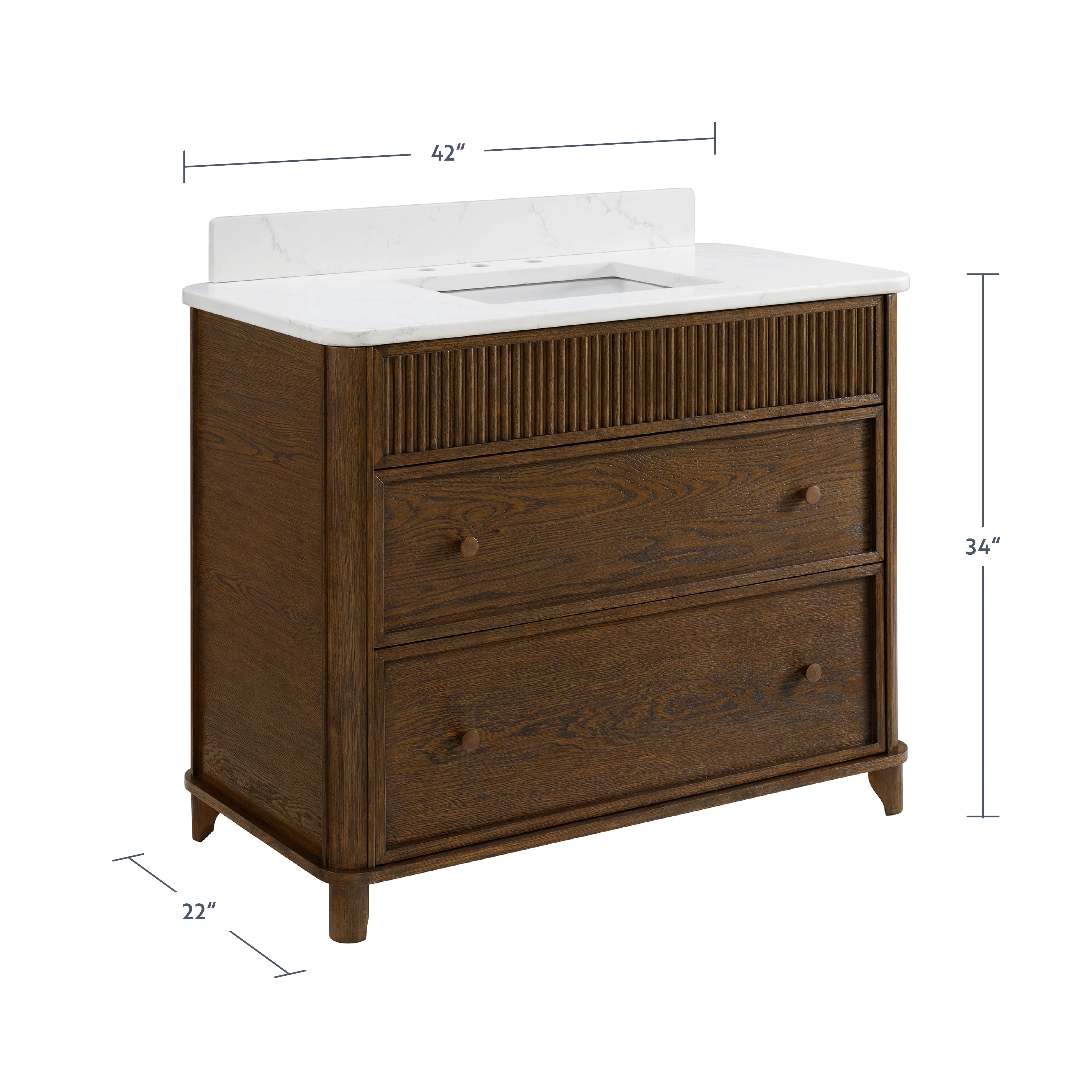 Kathryne 42" Single Bathroom Vanity in Enhanced Brown Oak | Statuario Quartz Countertop - Image 5