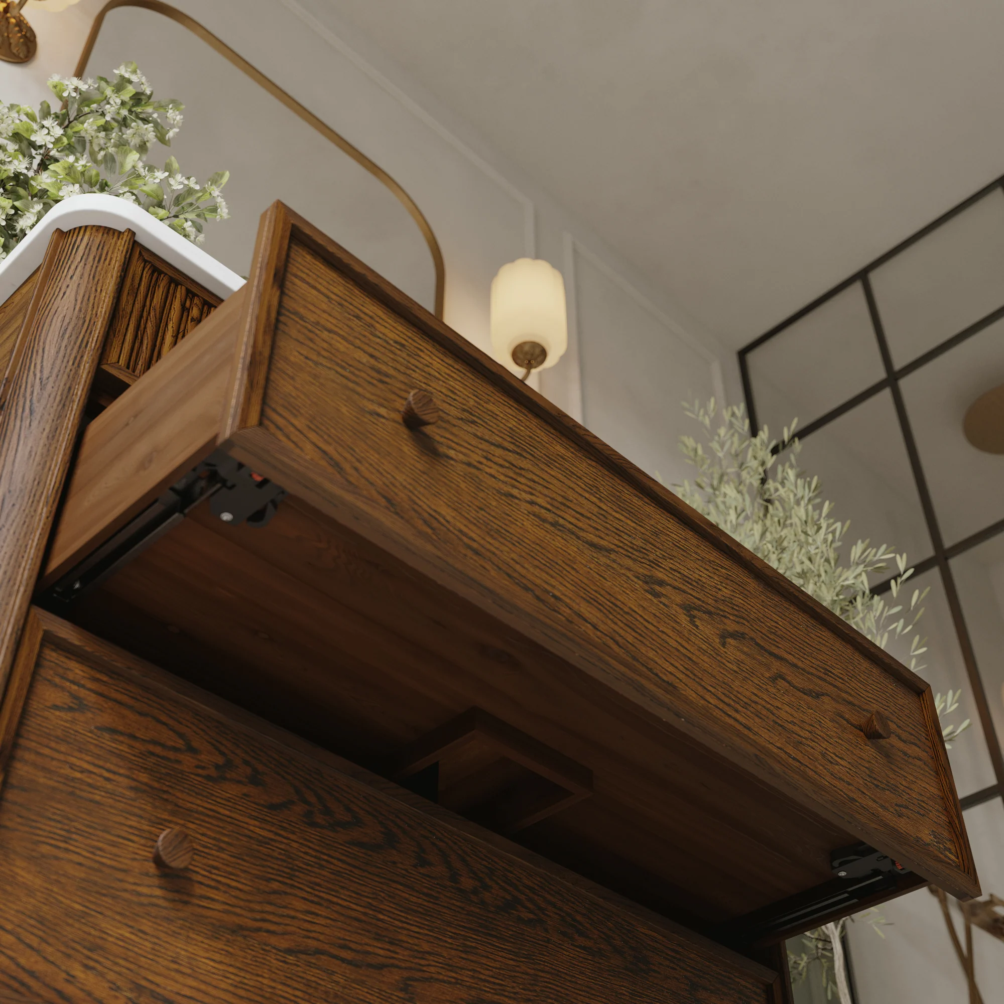 Kathryne 42" Single Bathroom Vanity in Enhanced Brown Oak | Statuario Quartz Countertop - Image 9