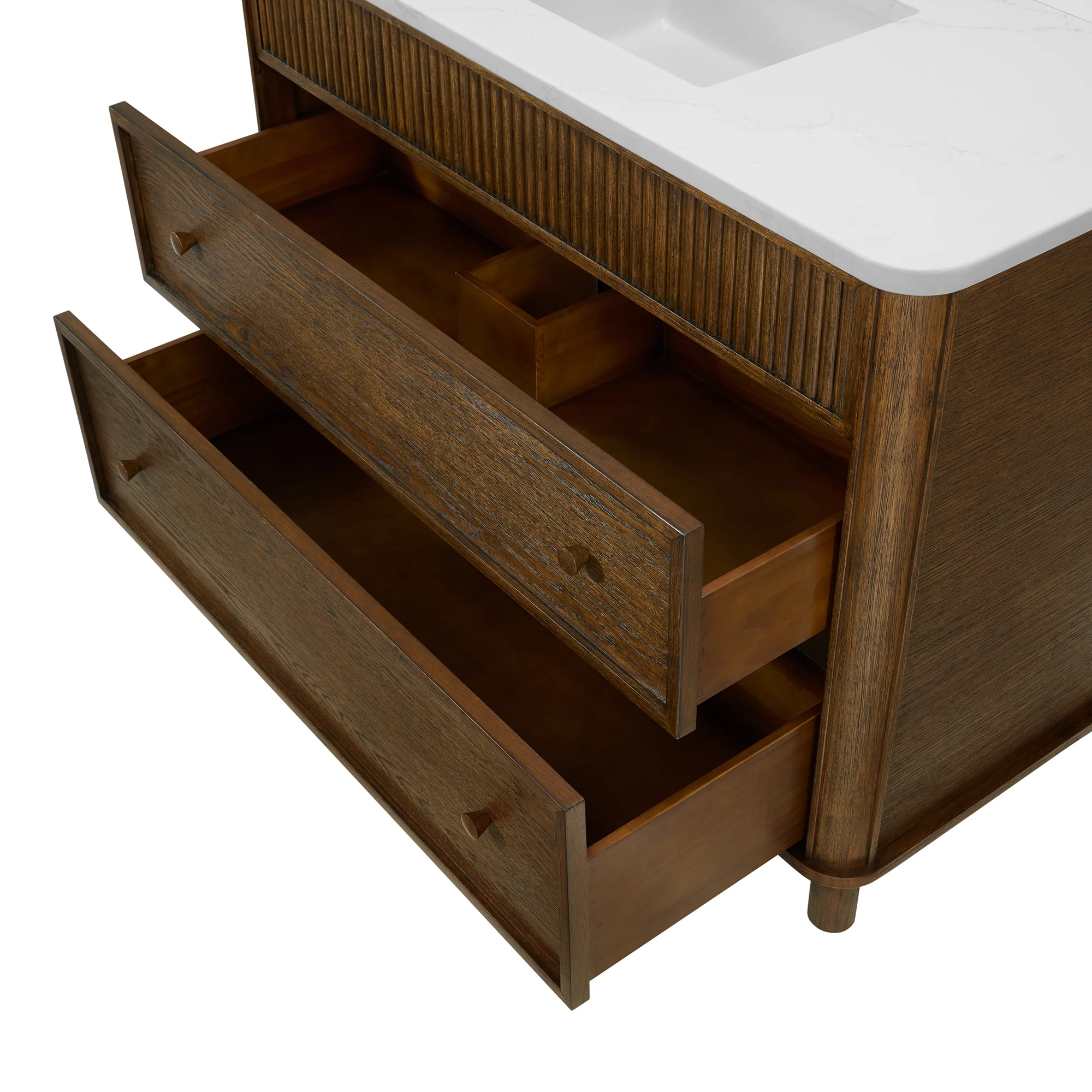 Kathryne 48" Single Bathroom Vanity in Enhanced Brown Oak | Statuario Quartz Countertop - Image 9