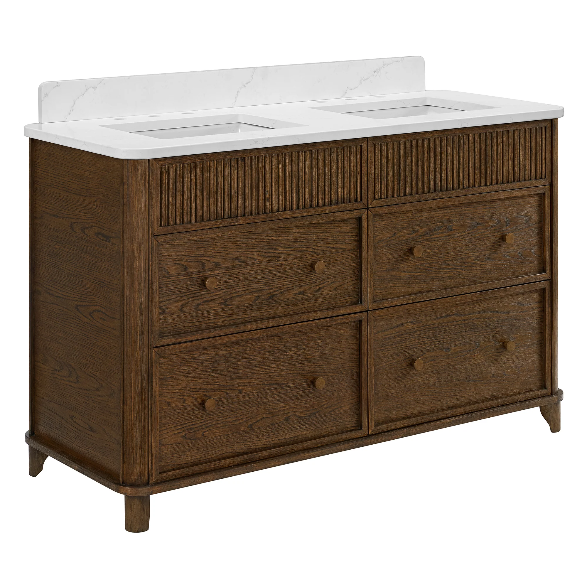 Kathryne 54" Double Bathroom Vanity in Enhanced Brown Oak | Statuario Quartz Countertop - Image 17