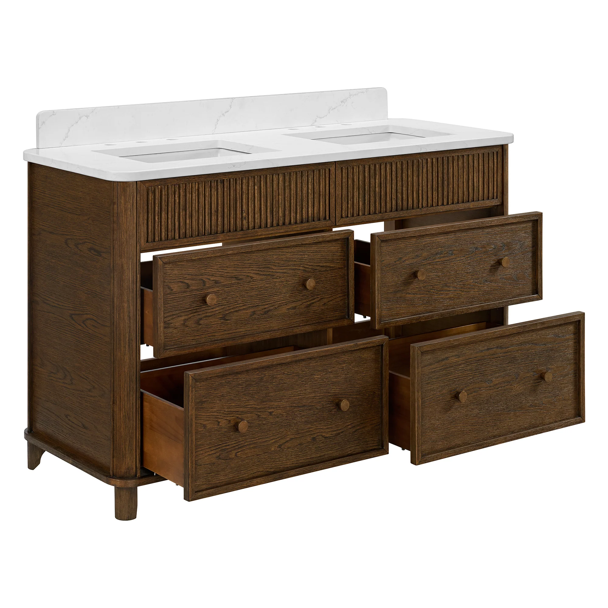 Kathryne 54" Double Bathroom Vanity in Enhanced Brown Oak | Statuario Quartz Countertop - Image 19