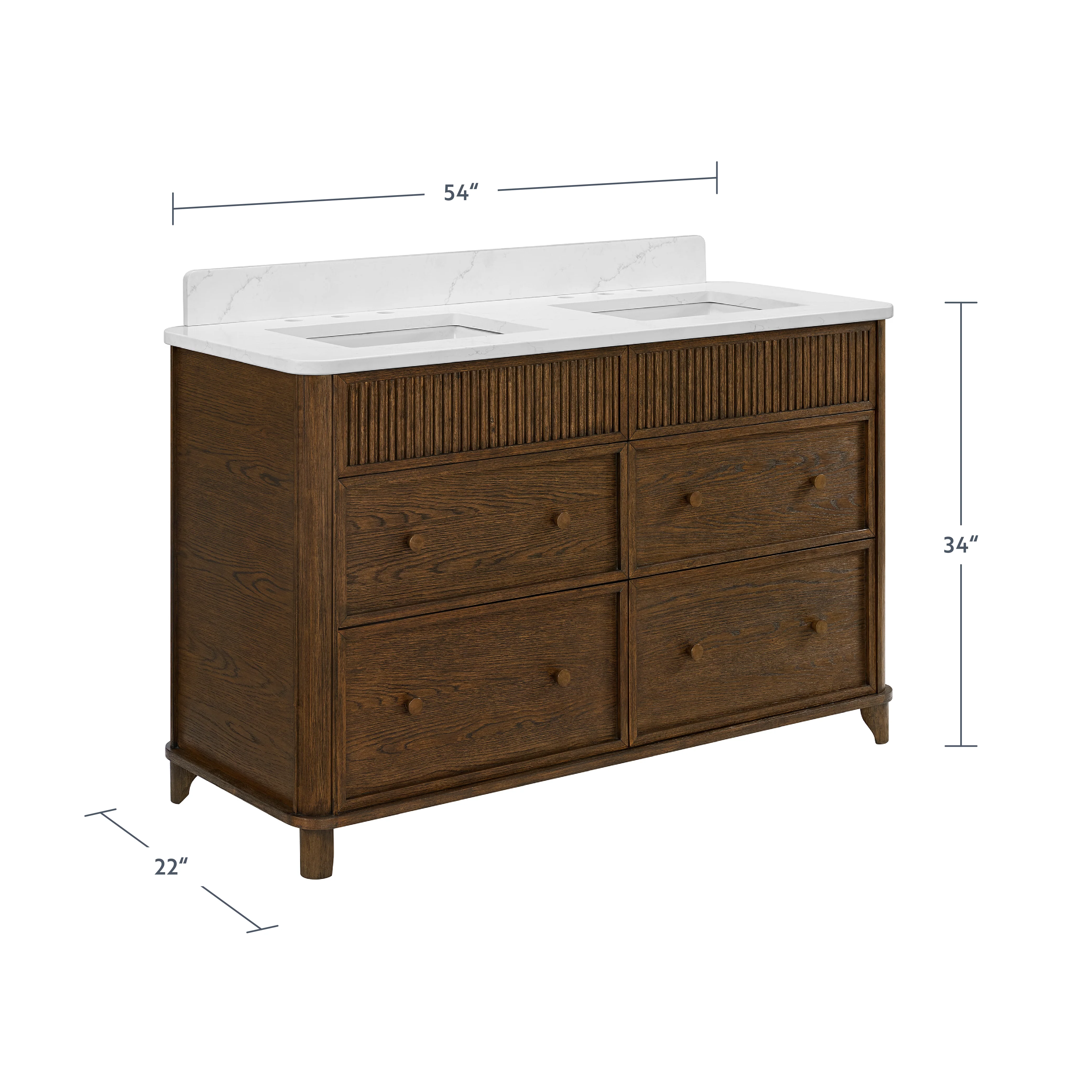 Kathryne 54" Double Bathroom Vanity in Enhanced Brown Oak | Statuario Quartz Countertop - Image 5