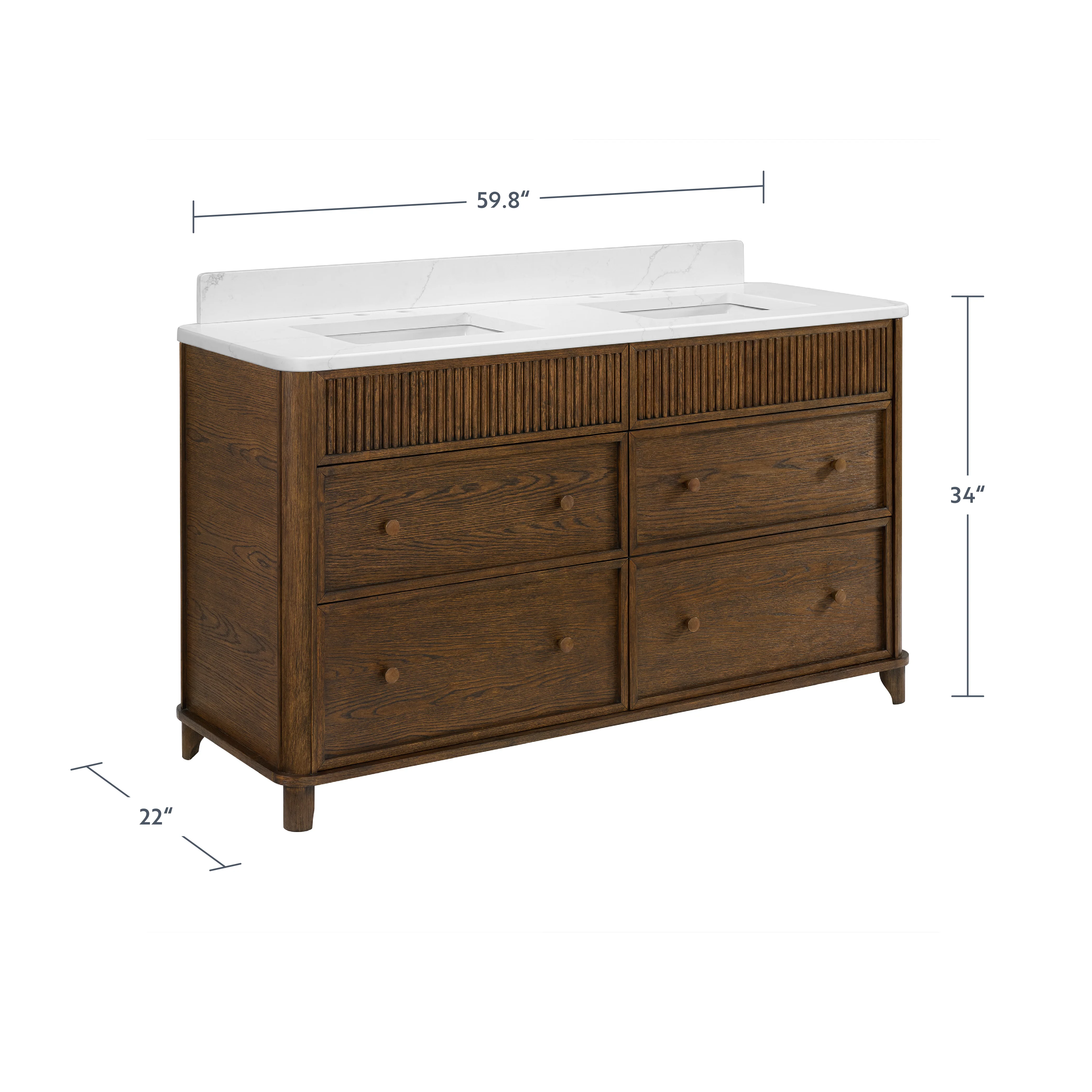 Kathryne 60" Double Bathroom Vanity in Enhanced Brown Oak | Statuario Quartz Countertop - Image 5