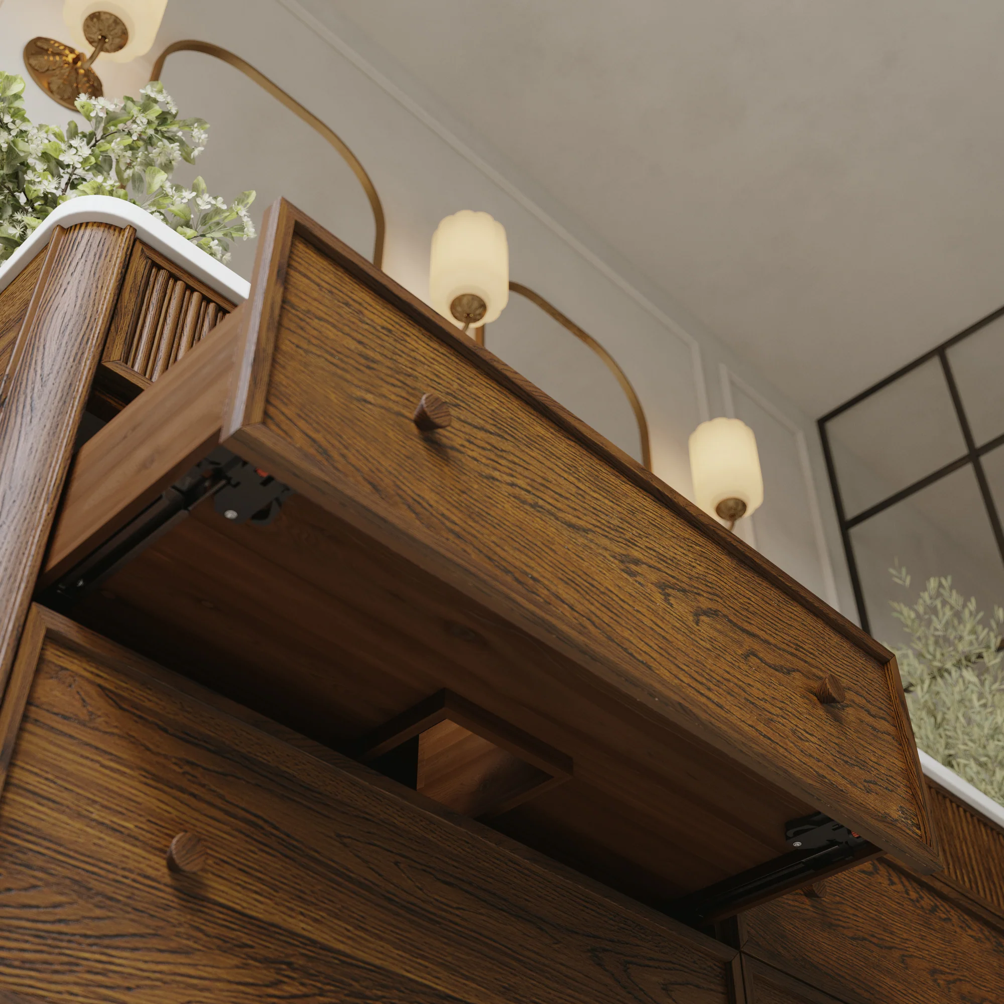 Kathryne 72" Double Bathroom Vanity in Enhanced Brown Oak | Statuario Quartz Countertop - Image 17