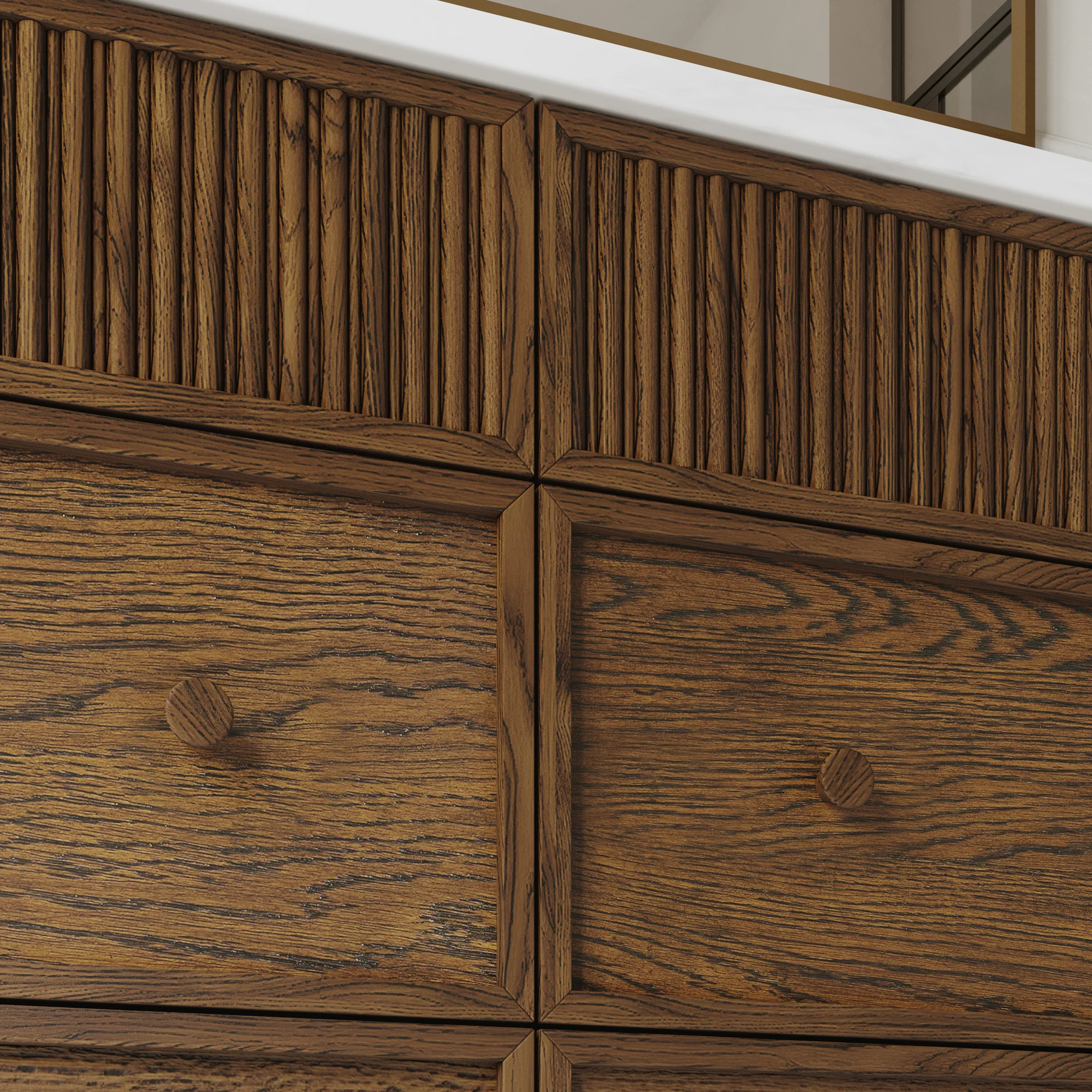 Kathryne 72" Double Bathroom Vanity in Enhanced Brown Oak | Statuario Quartz Countertop - Image 19