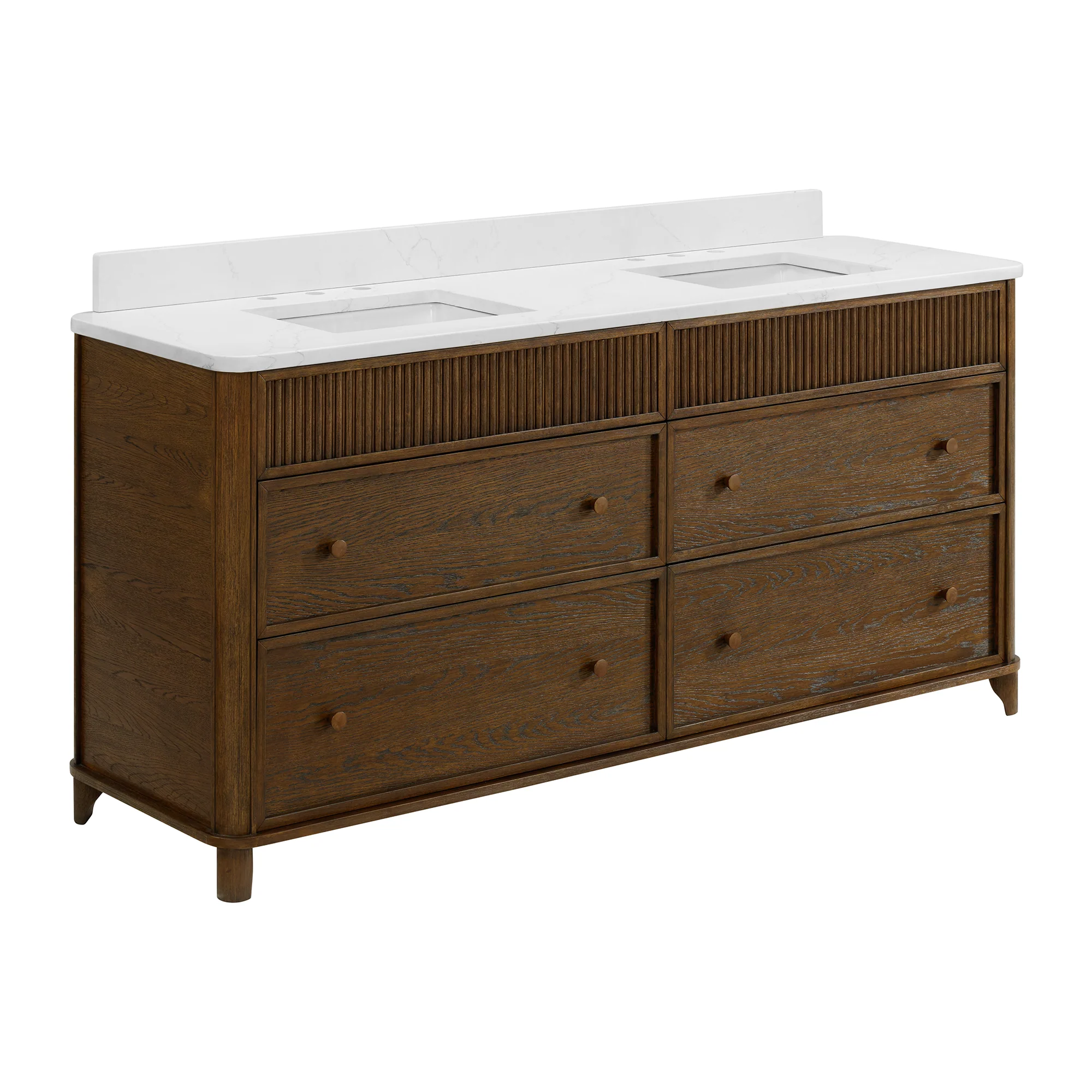 Kathryne 72" Double Bathroom Vanity in Enhanced Brown Oak | Statuario Quartz Countertop - Image 7