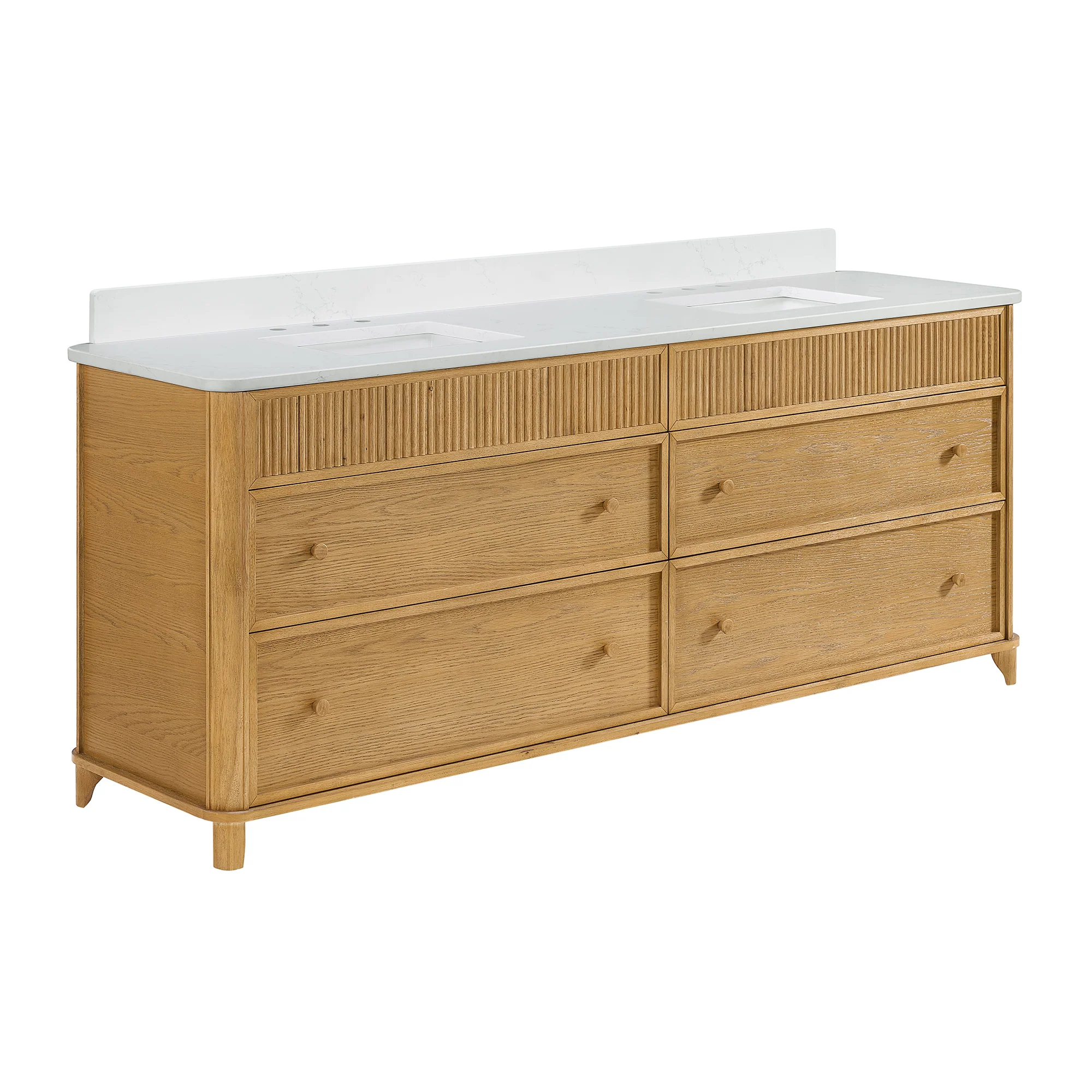 Kathryne Reeded 84" Double Bathroom Vanity in Enhanced Natural Oak | Statuario Quartz Countertop - Image 5