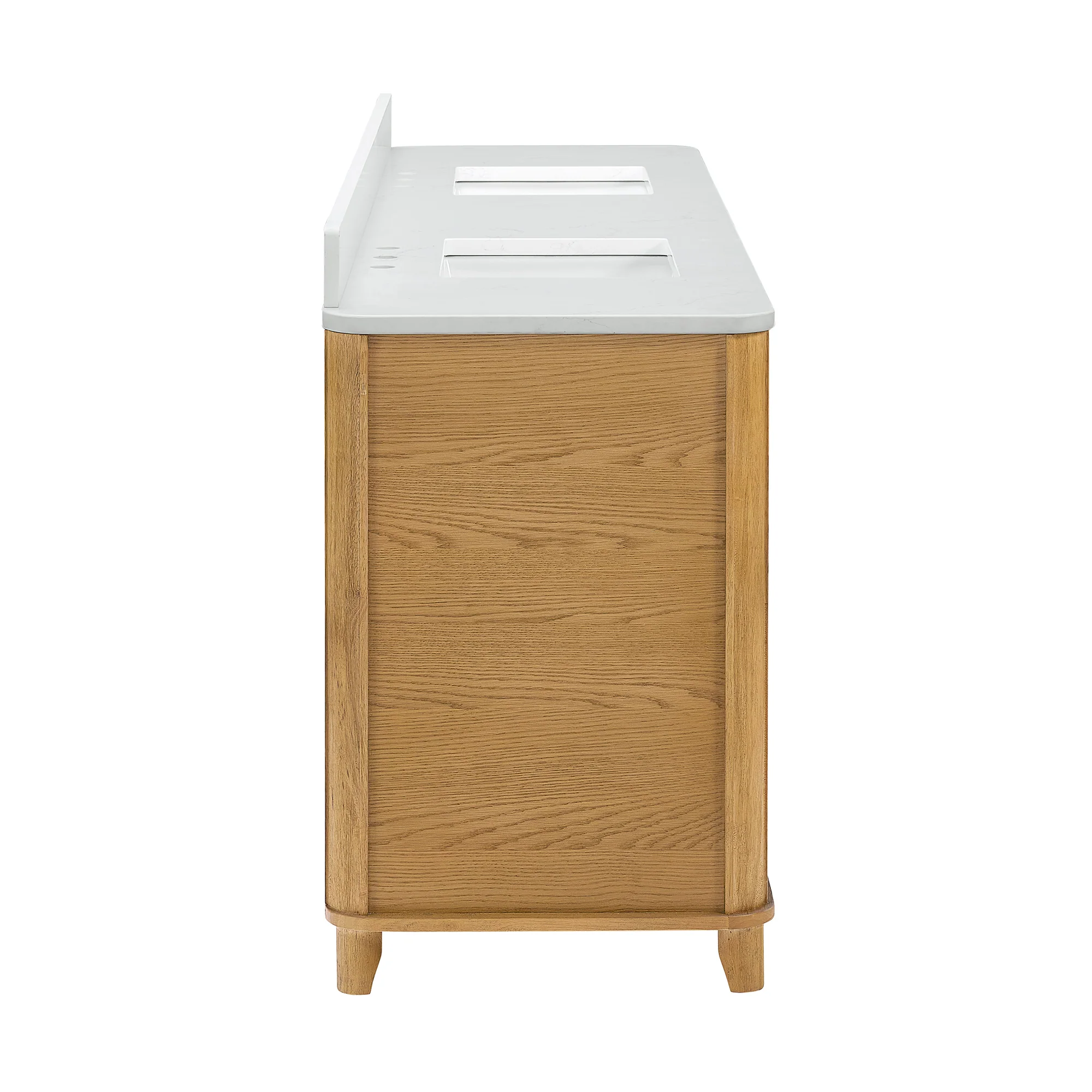 Kathryne Reeded 84" Double Bathroom Vanity in Enhanced Natural Oak | Statuario Quartz Countertop - Image 6