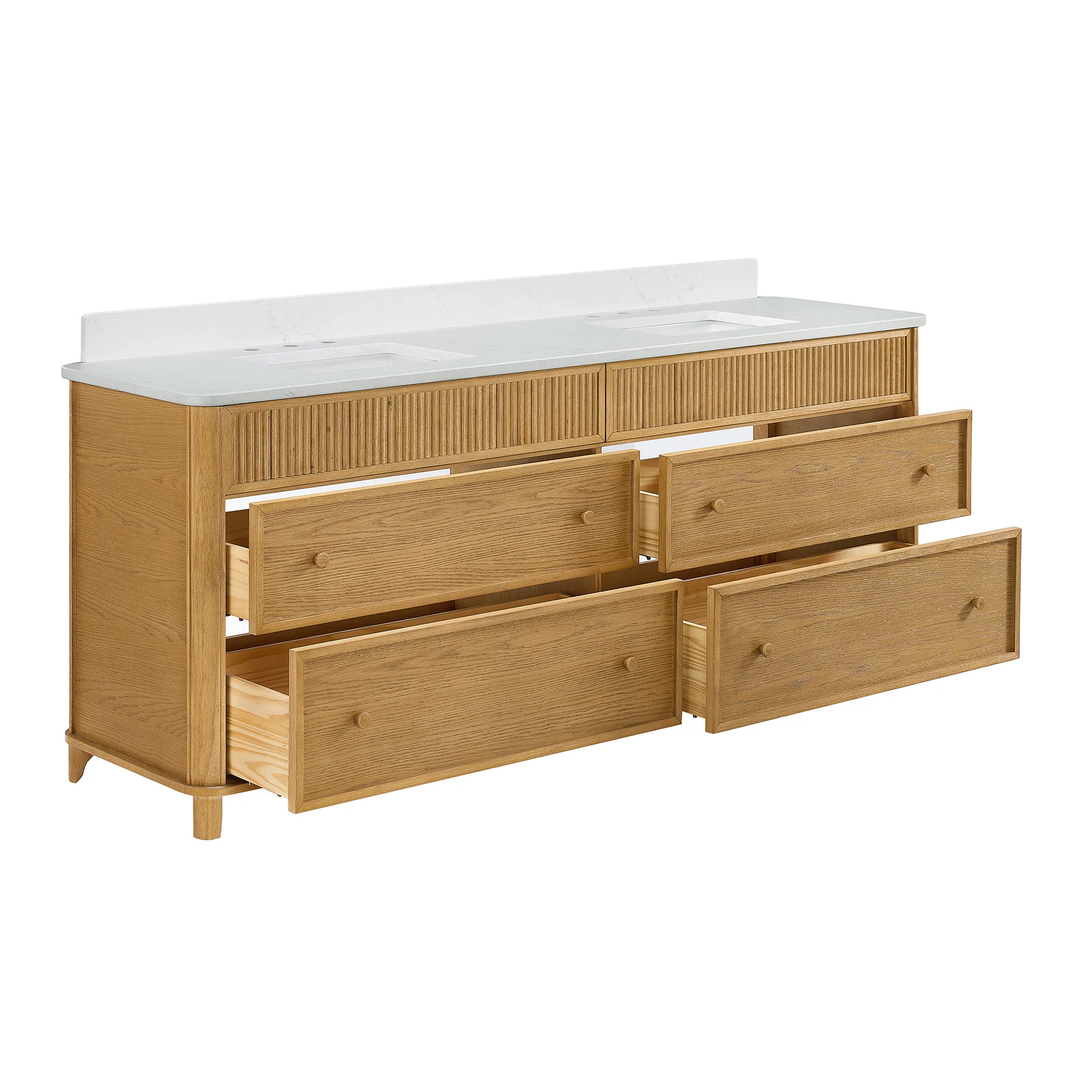 Kathryne Reeded 84" Double Bathroom Vanity in Enhanced Natural Oak | Statuario Quartz Countertop - Image 7