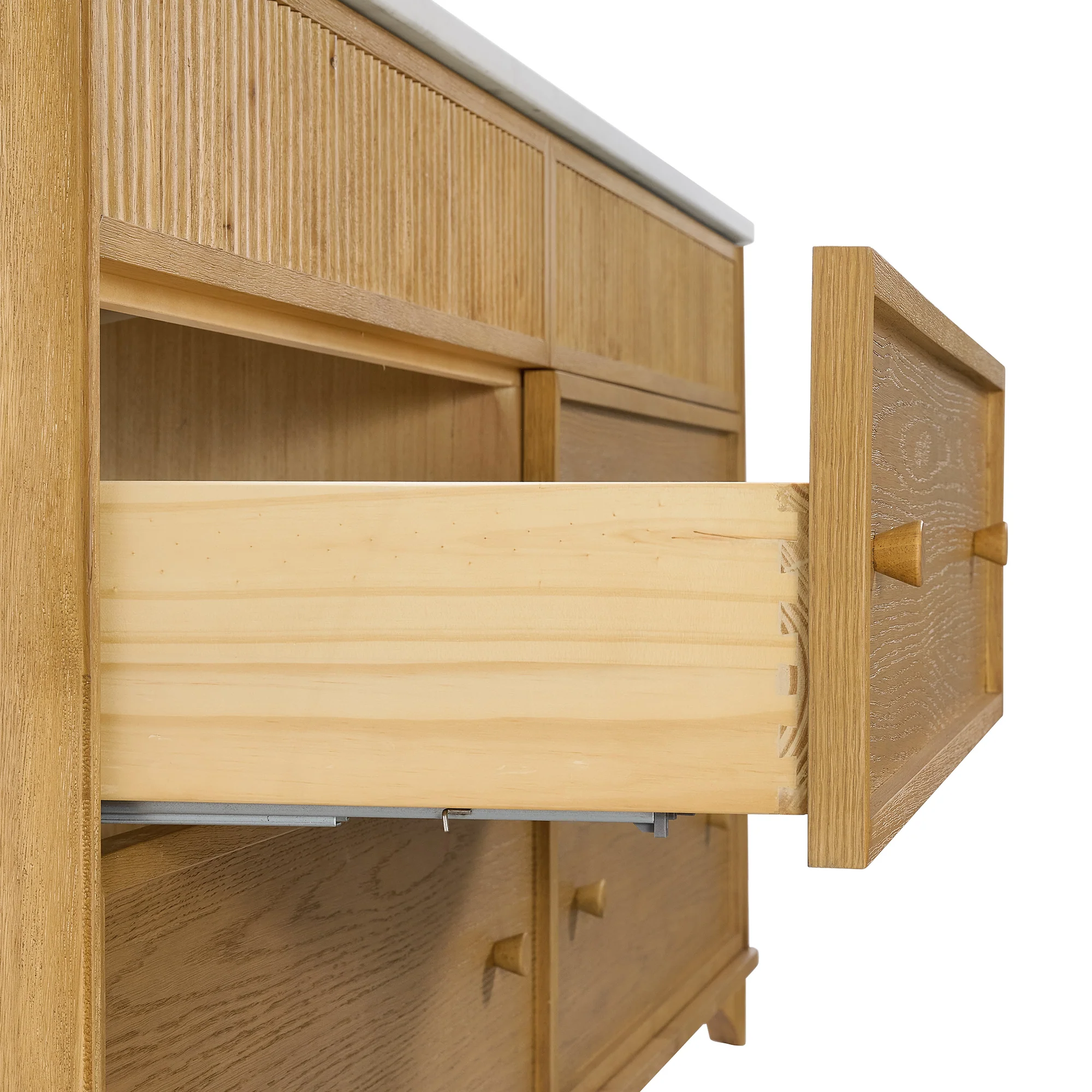 Kathryne Reeded 84" Double Bathroom Vanity in Enhanced Natural Oak | Statuario Quartz Countertop - Image 9