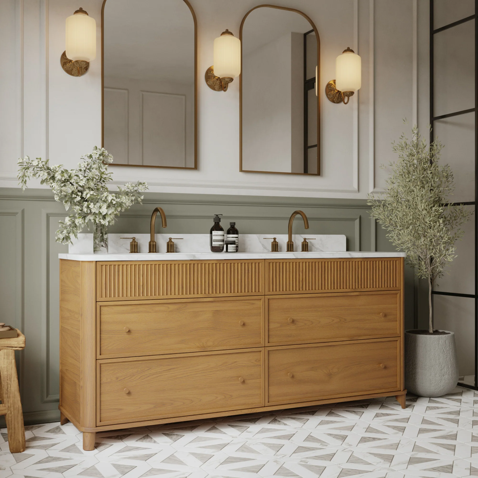 Kathryne 72" Double Sink Bathroom Vanity | Statuario Quartz Countertop - Image 2