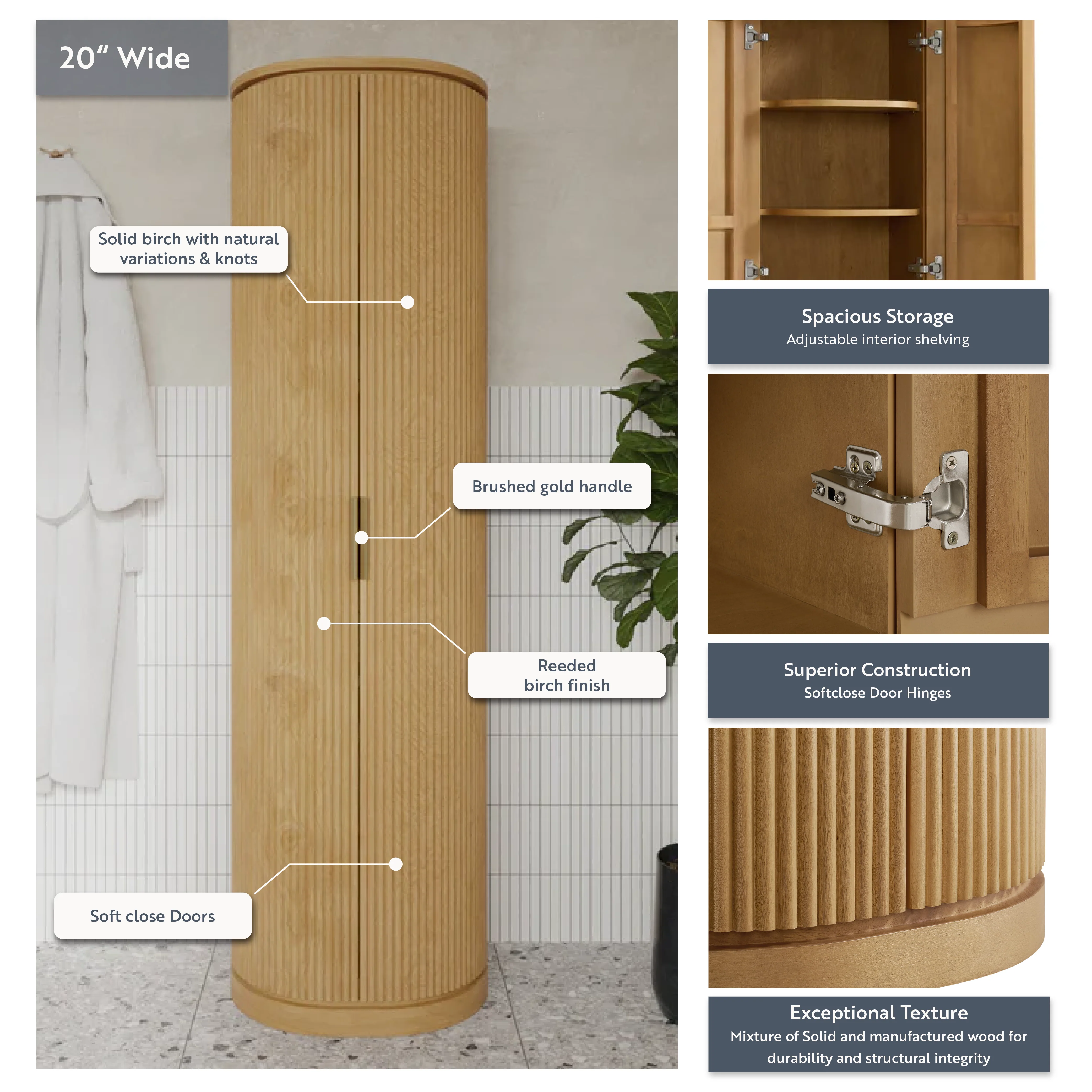 Luna 72" Reeded Birch Linen Cabinet - Image 4