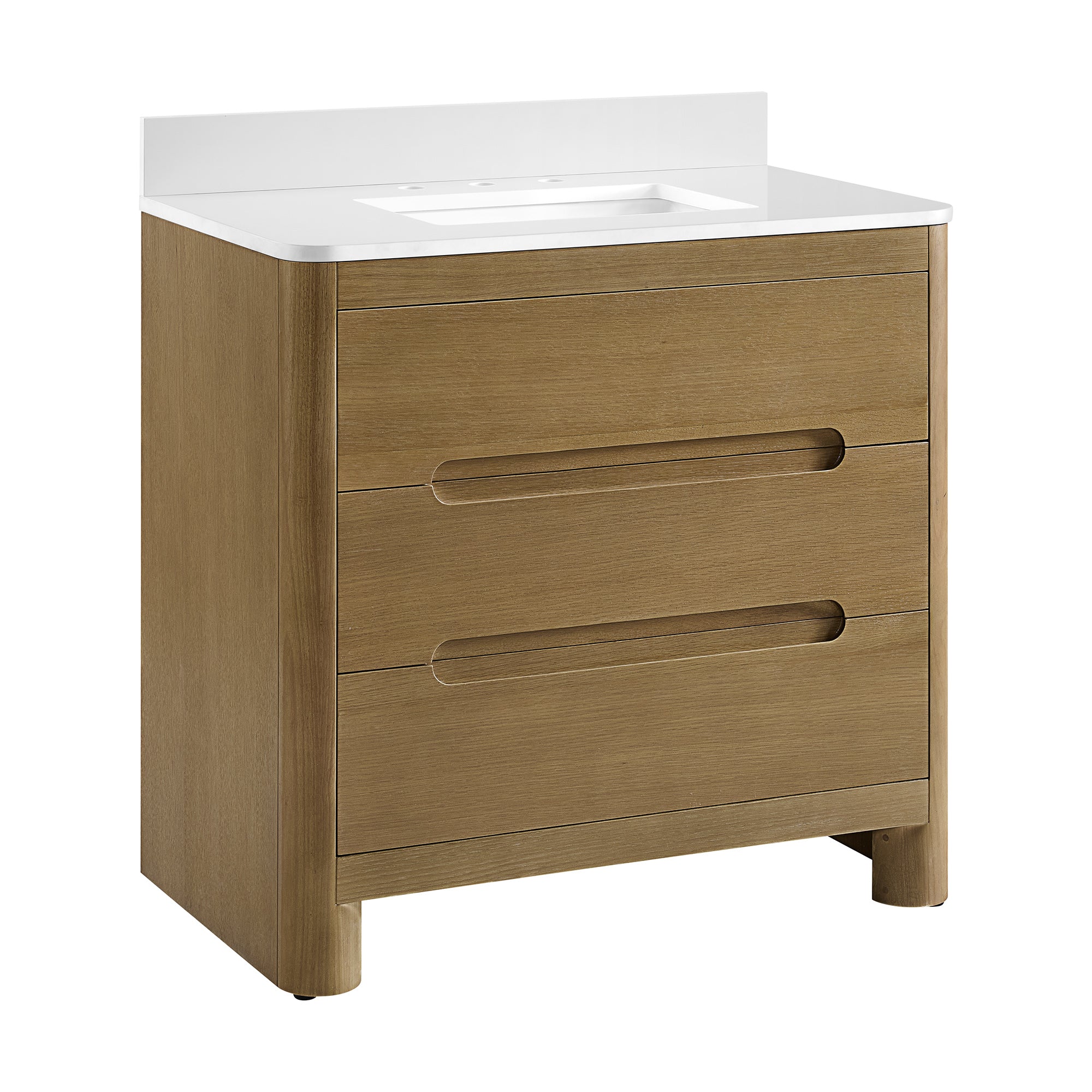 Oslo 36" Single Bathroom Vanity in Varnished Oak | White Quartz Countertop - Image 10