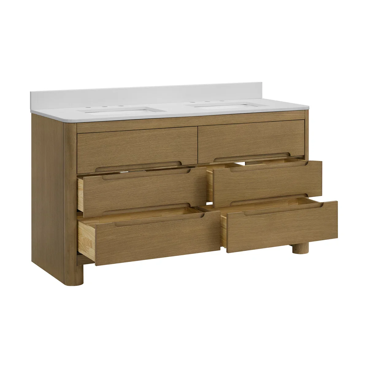 Oslo 60" Modern Oak Double Bathroom Vanity | White Quartz Countertop - Image 5