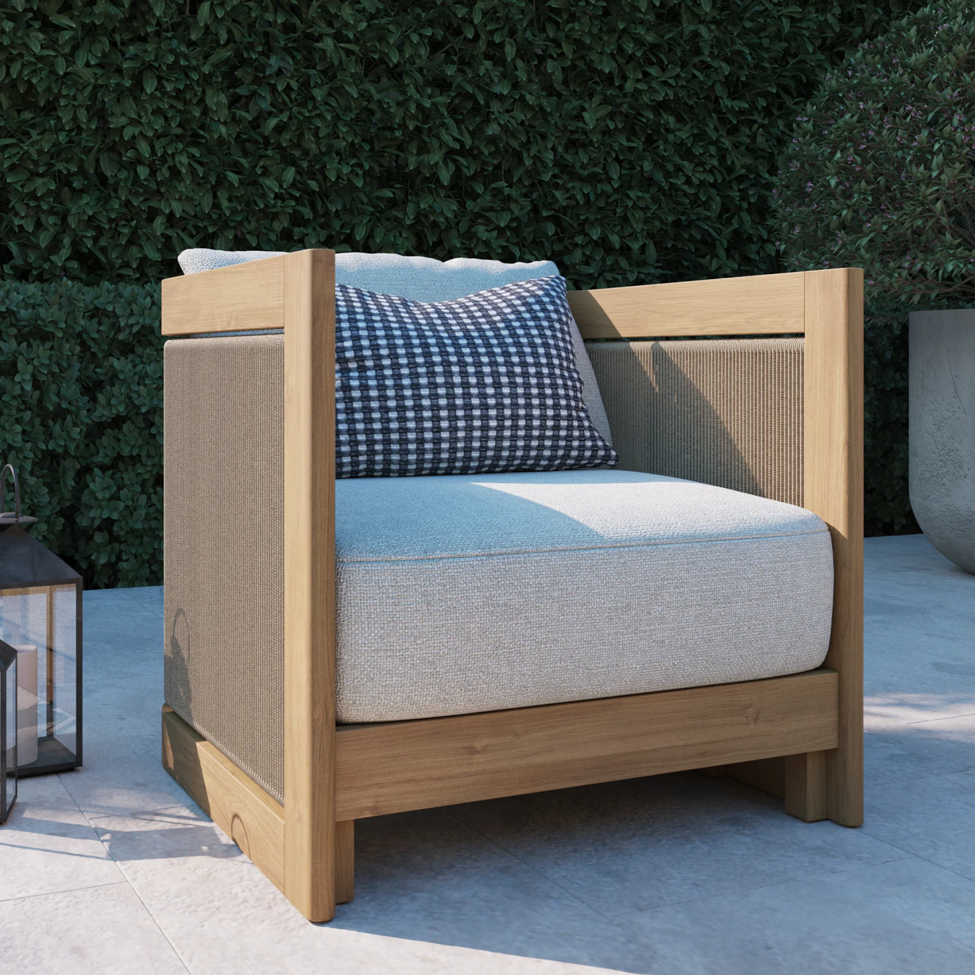 Cordelia 27" Rope Outdoor Lounge Chair in Washed Oiled Eucalyptus