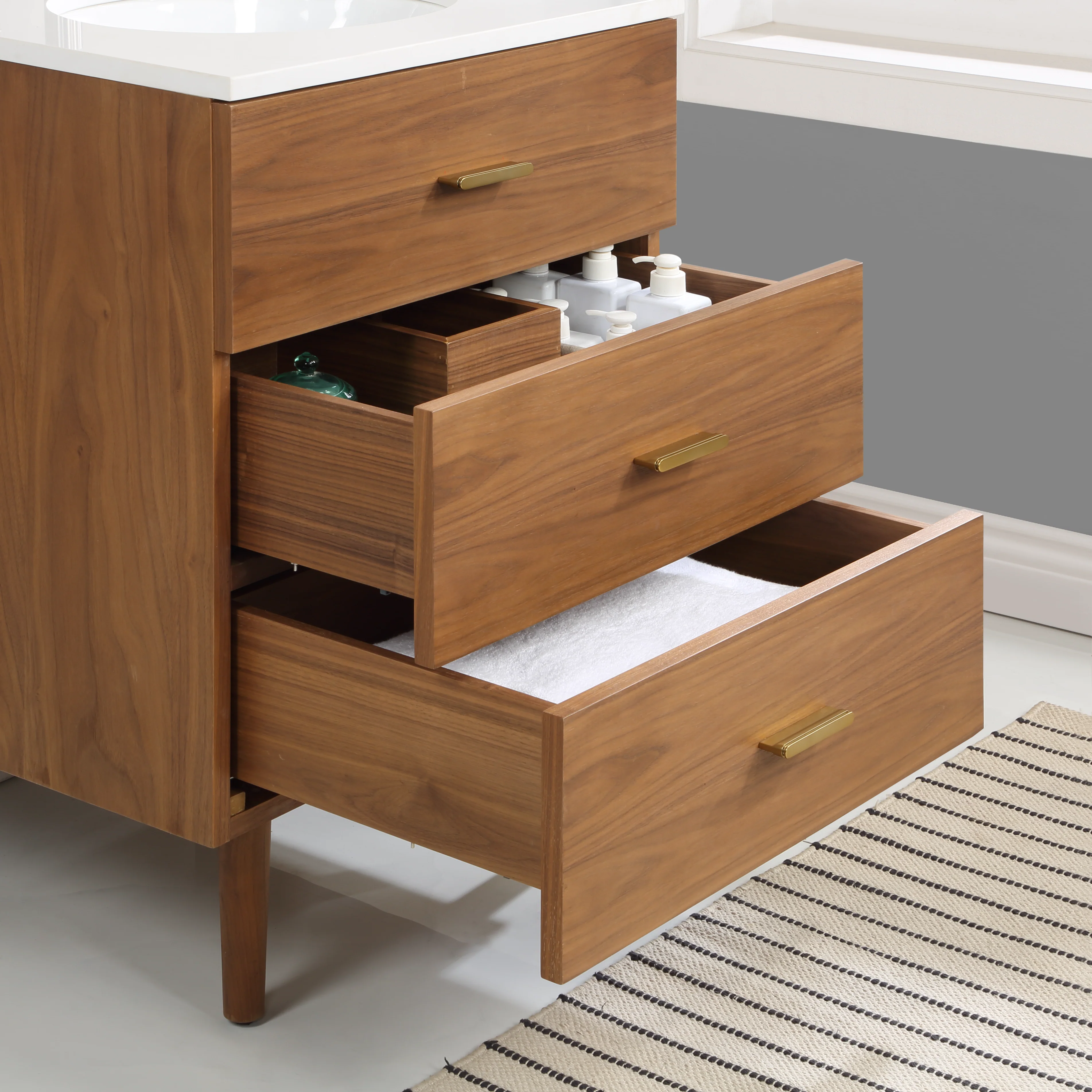 Stockholm 24'' Single Bathroom Vanity in Natural Walnut | White Quartz Countertop - Image 8