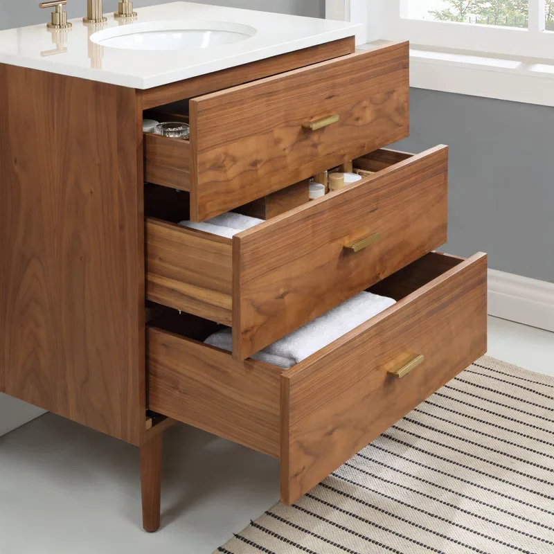 Stockholm 30" Single Bathroom Vanity in Natural Walnut | Quartz Countertop - Image 11