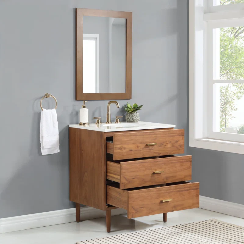 Stockholm 30" Single Bathroom Vanity in Natural Walnut | Quartz Countertop - Image 16