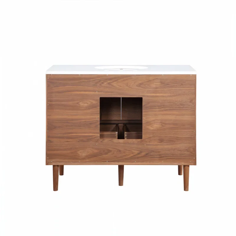 Stockholm 42" Single Bathroom Vanity in Natural Walnut | Quartz Countertop - Image 9