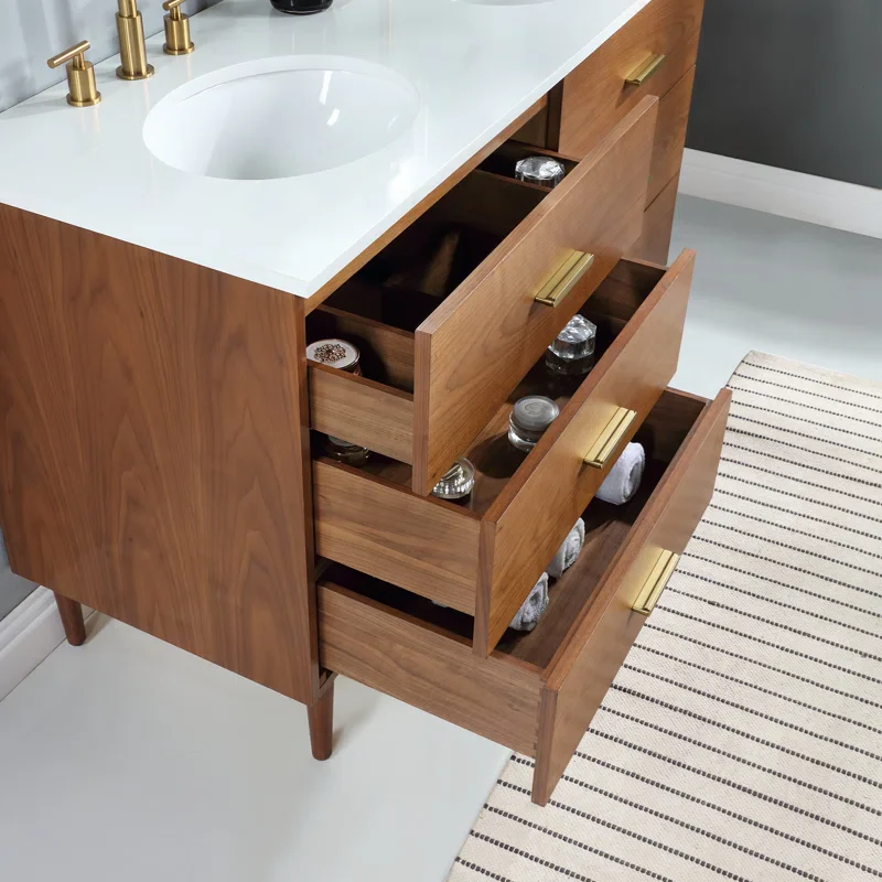 Stockholm 54" Double Bathroom Vanity in Natural Walnut | Quartz Countertop - Image 6
