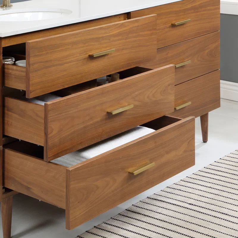 Stockholm 60" Double Bathroom Vanity in Natural Walnut | Quartz Countertop - Image 6