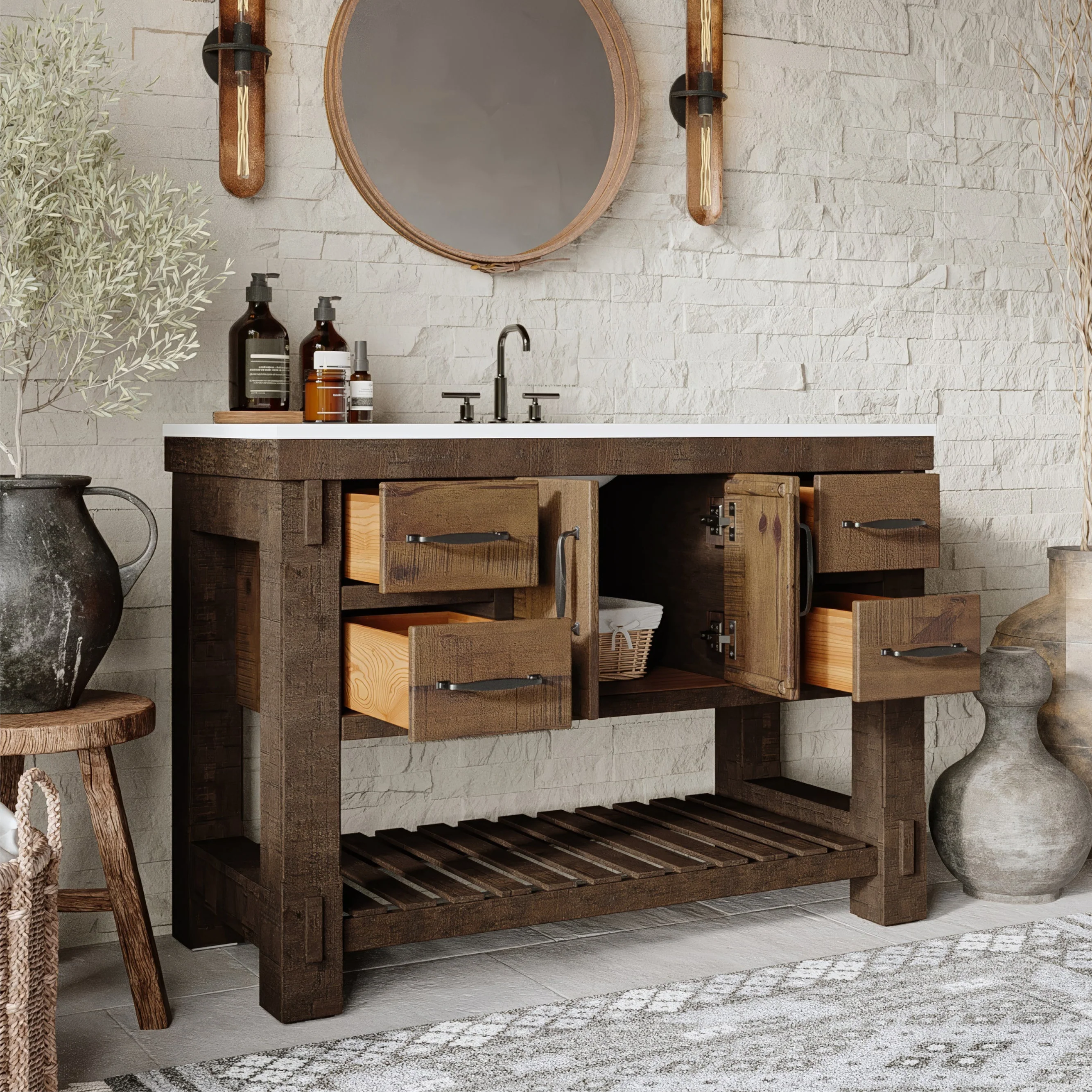 Telluride 48" Single Sink Bathroom Vanity | White Quartz Countertop - Image 12