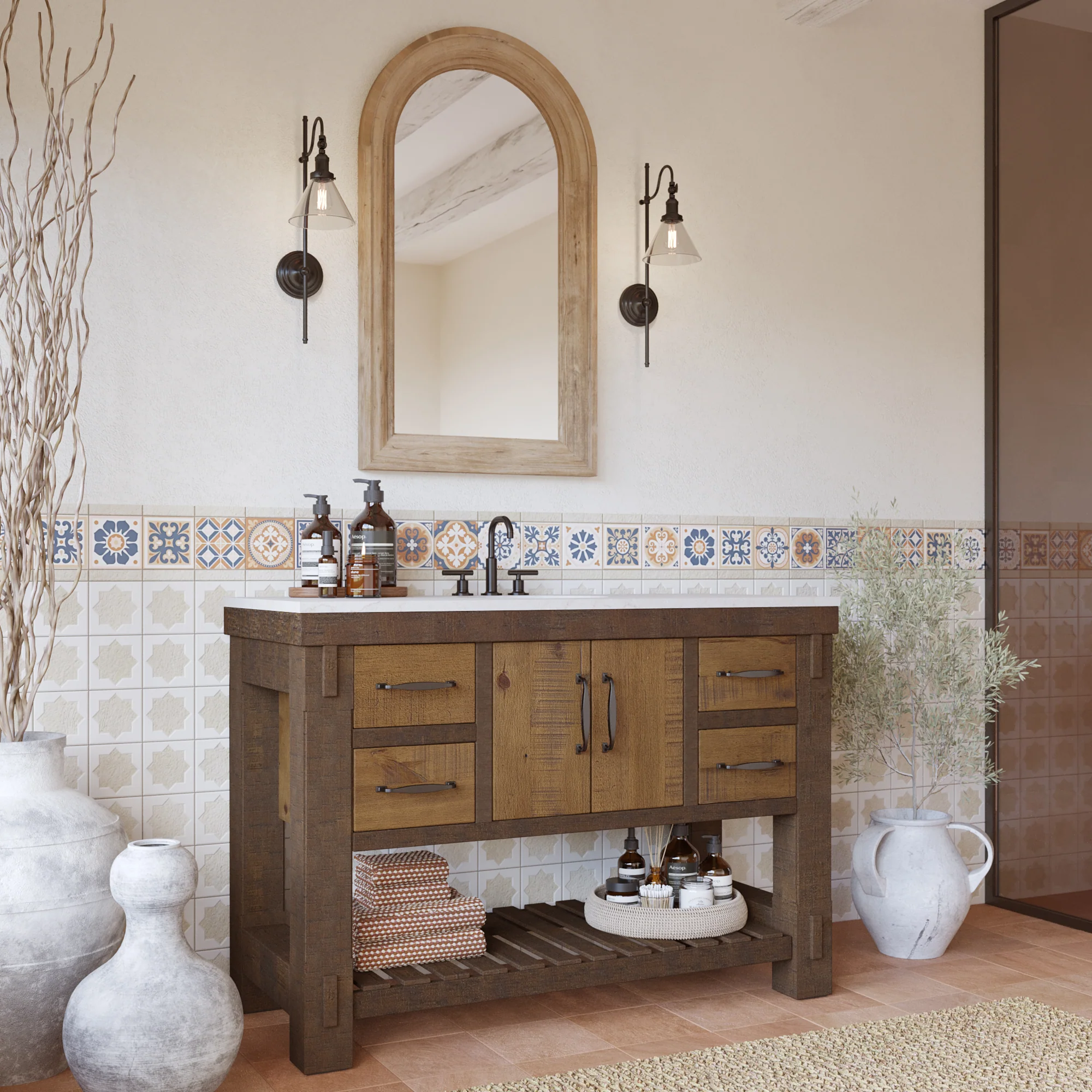 Telluride 48" Single Sink Bathroom Vanity | White Quartz Countertop - Image 3