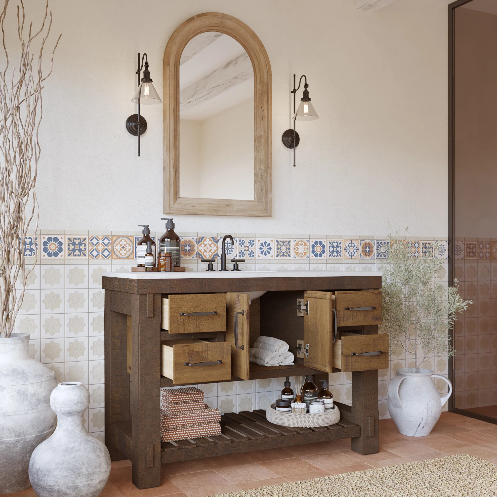 Telluride 48" Single Sink Bathroom Vanity | White Quartz Countertop - Image 4