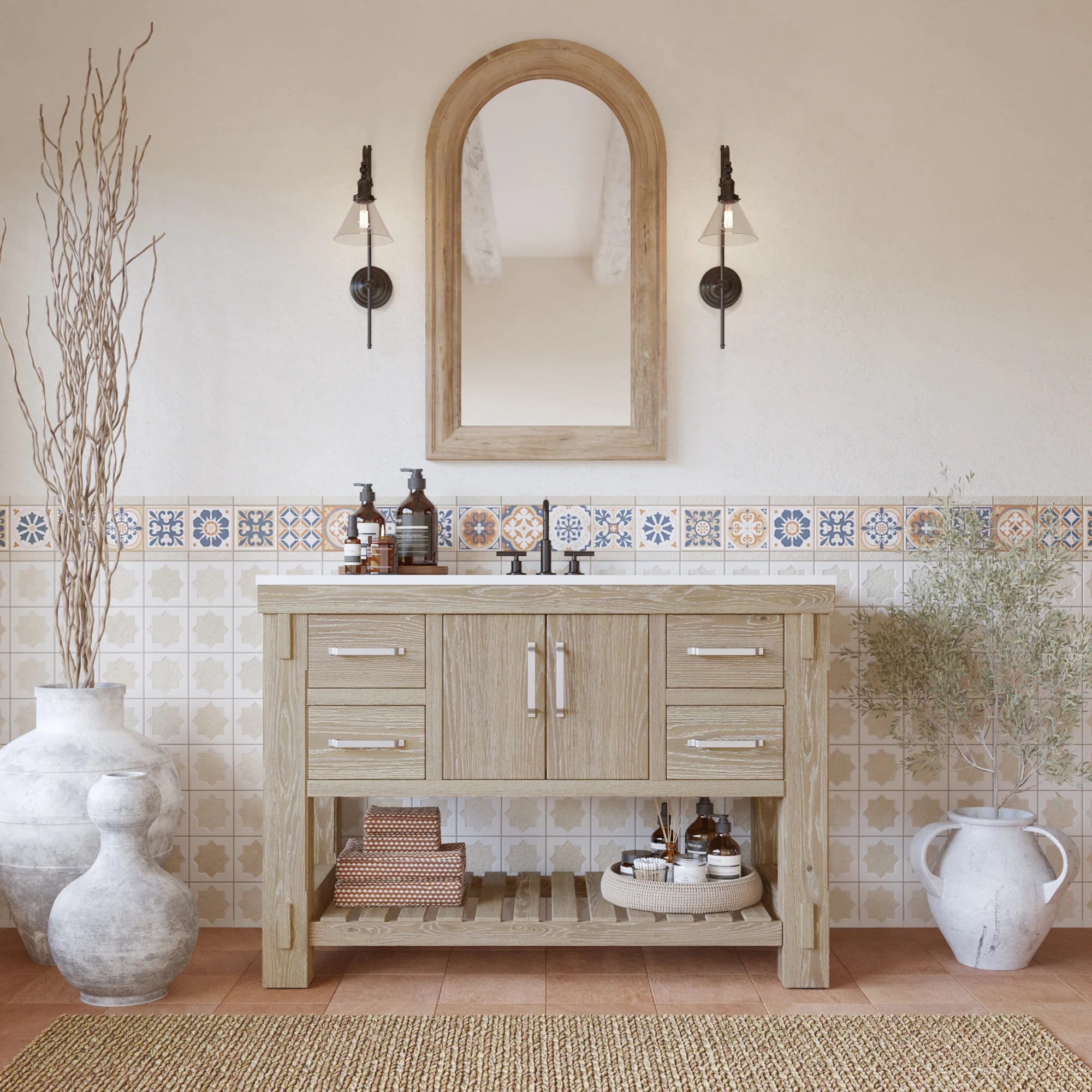 Telluride 48" Single Sink Bathroom Vanity in Washed Pine | White Quartz Countertop - Image 14