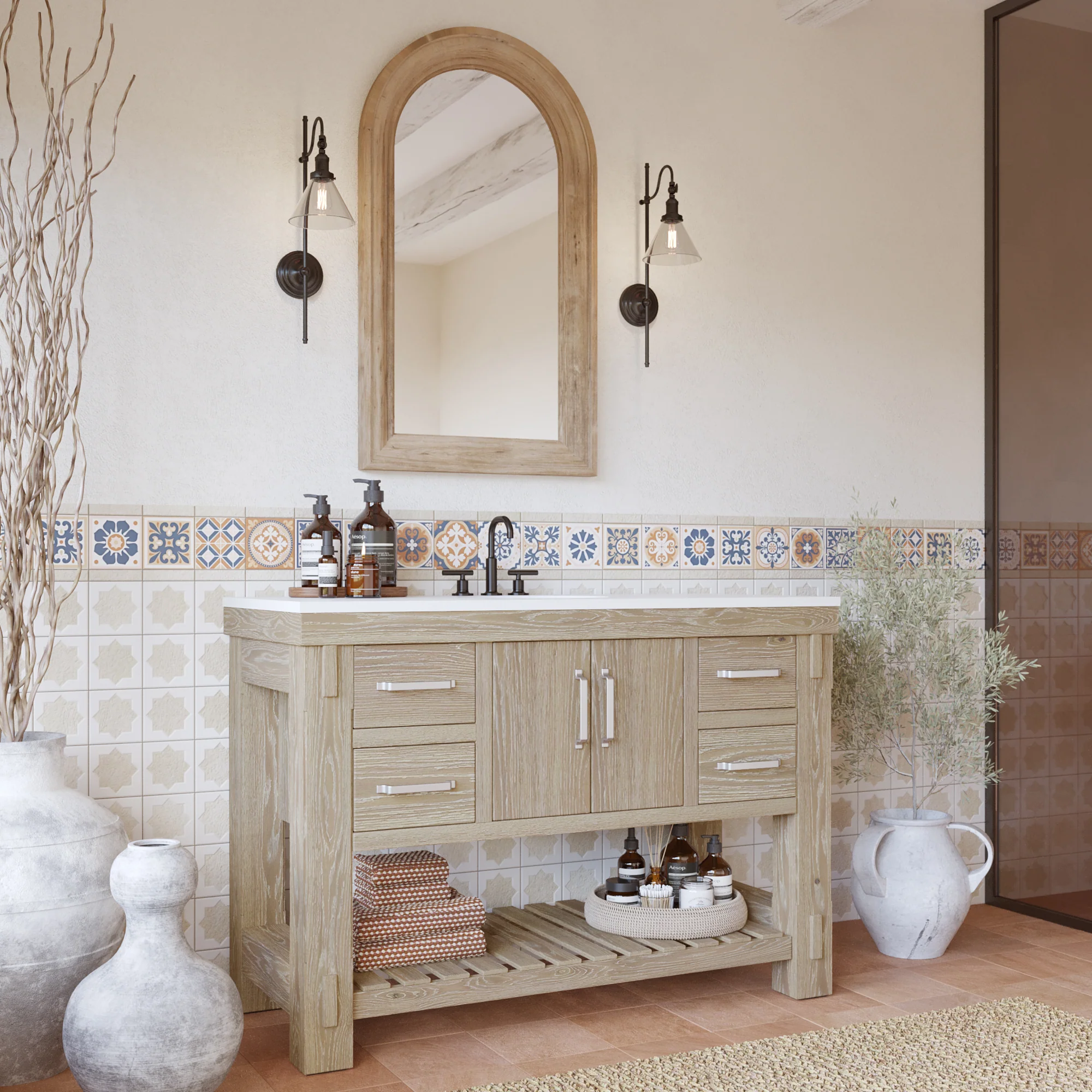 Telluride 48" Single Sink Bathroom Vanity in Washed Pine | White Quartz Countertop - Image 2