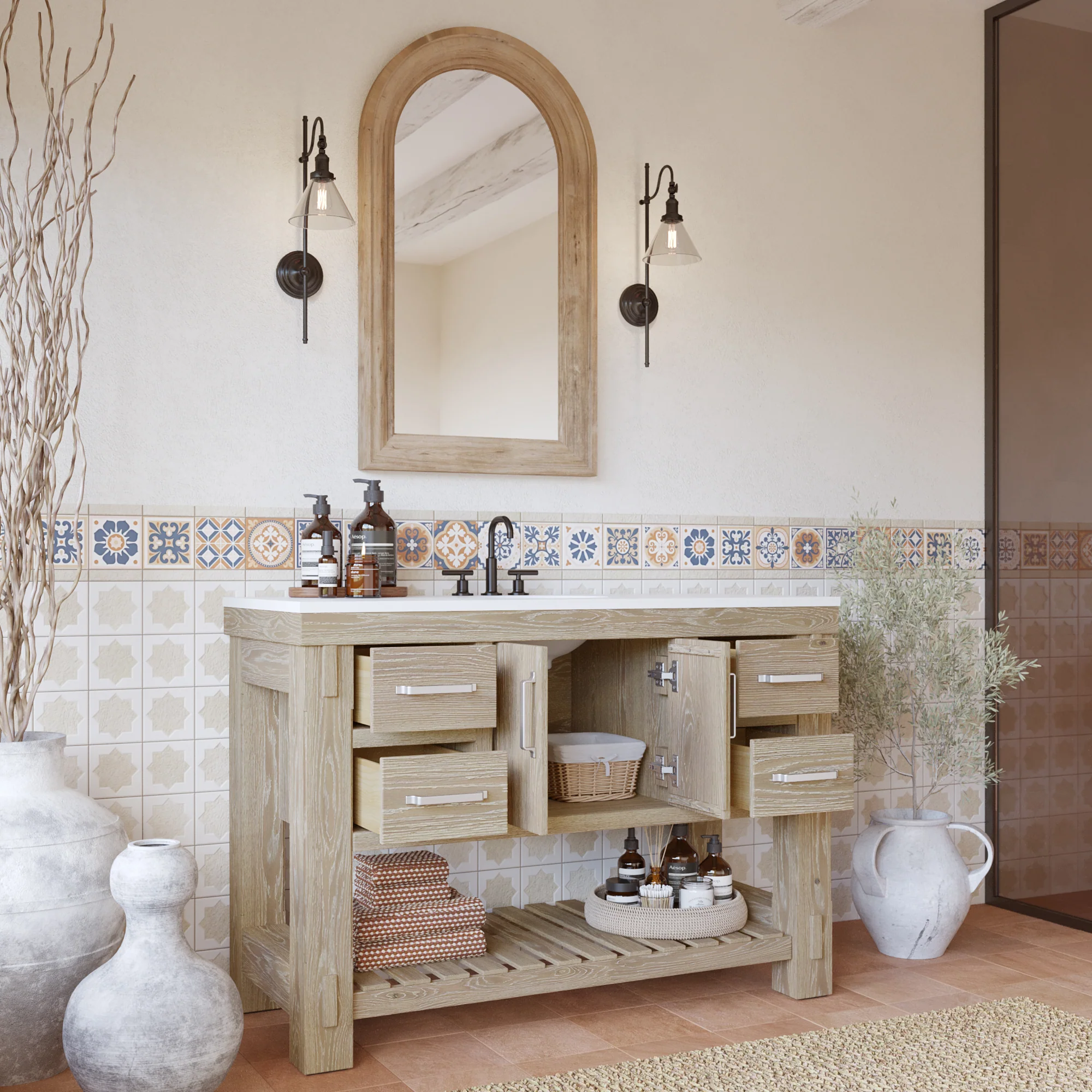 Telluride 48" Single Sink Bathroom Vanity in Washed Pine | White Quartz Countertop - Image 3