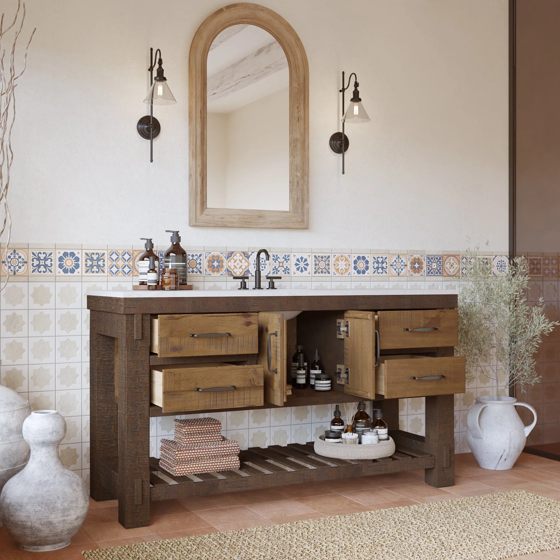 Telluride 60" Single Sink Bathroom Vanity | White Quartz Countertop - Image 3