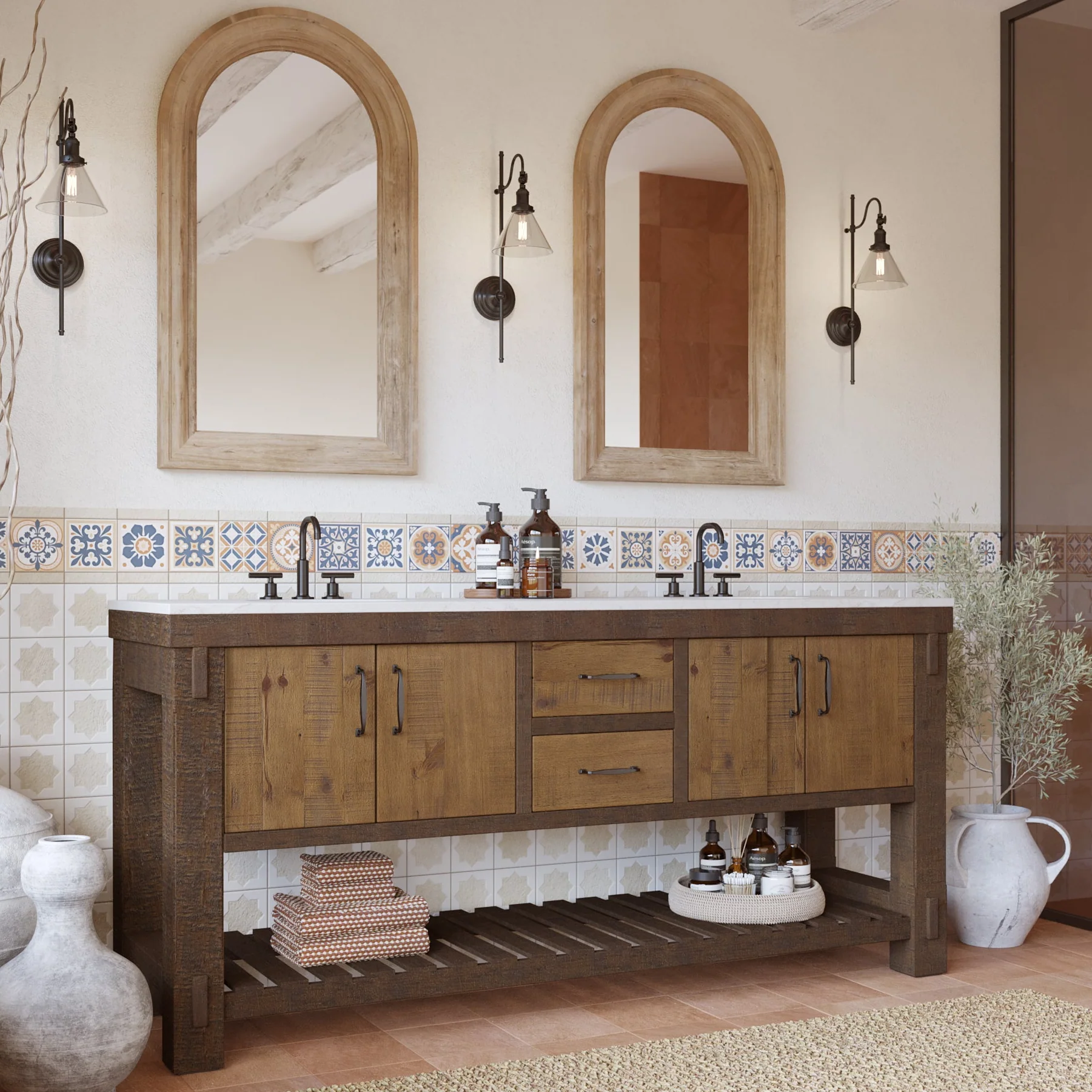 Telluride 72" Wide Double Bathroom Vanity | White Quartz Countertop - Image 3