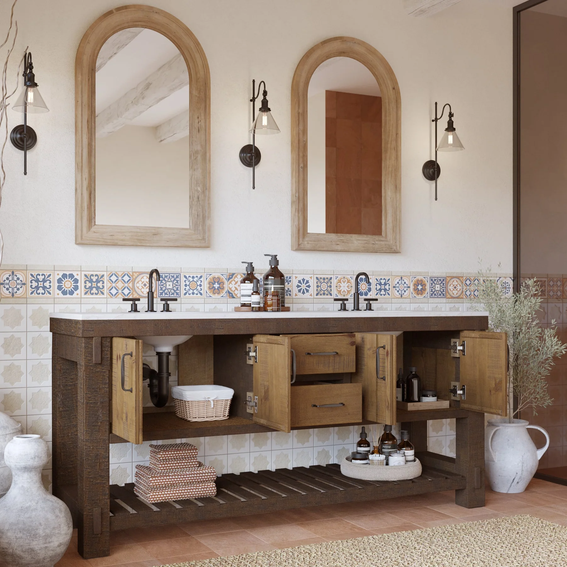 Telluride 72" Wide Double Bathroom Vanity | White Quartz Countertop - Image 4
