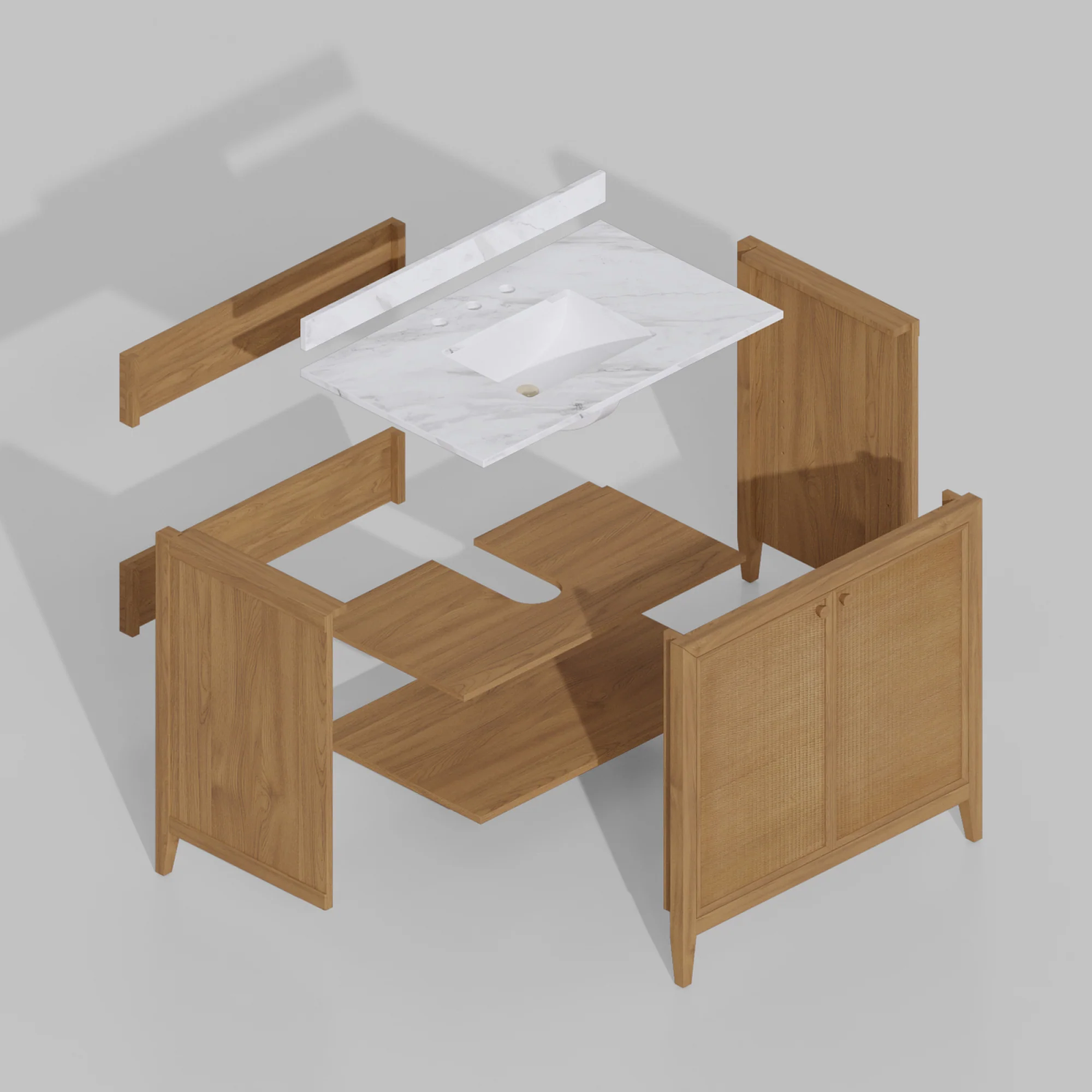 Whitney 36"W x 22"D Rattan RTA Single Bathroom Vanity | Calacatta Gold Quartz Countertop - Image 13